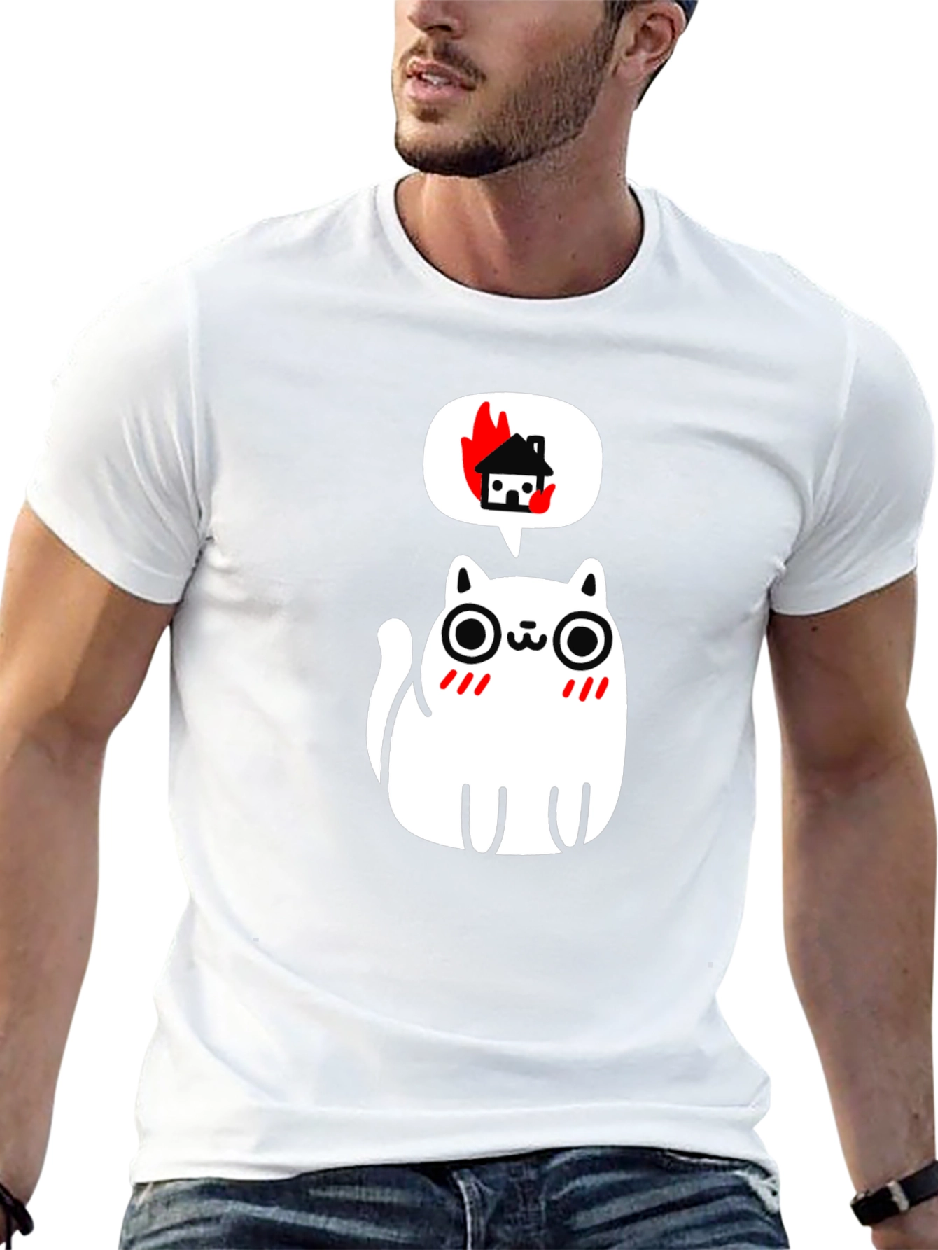 Burning House Cat T-Shirt - Quirky Graphic Tee