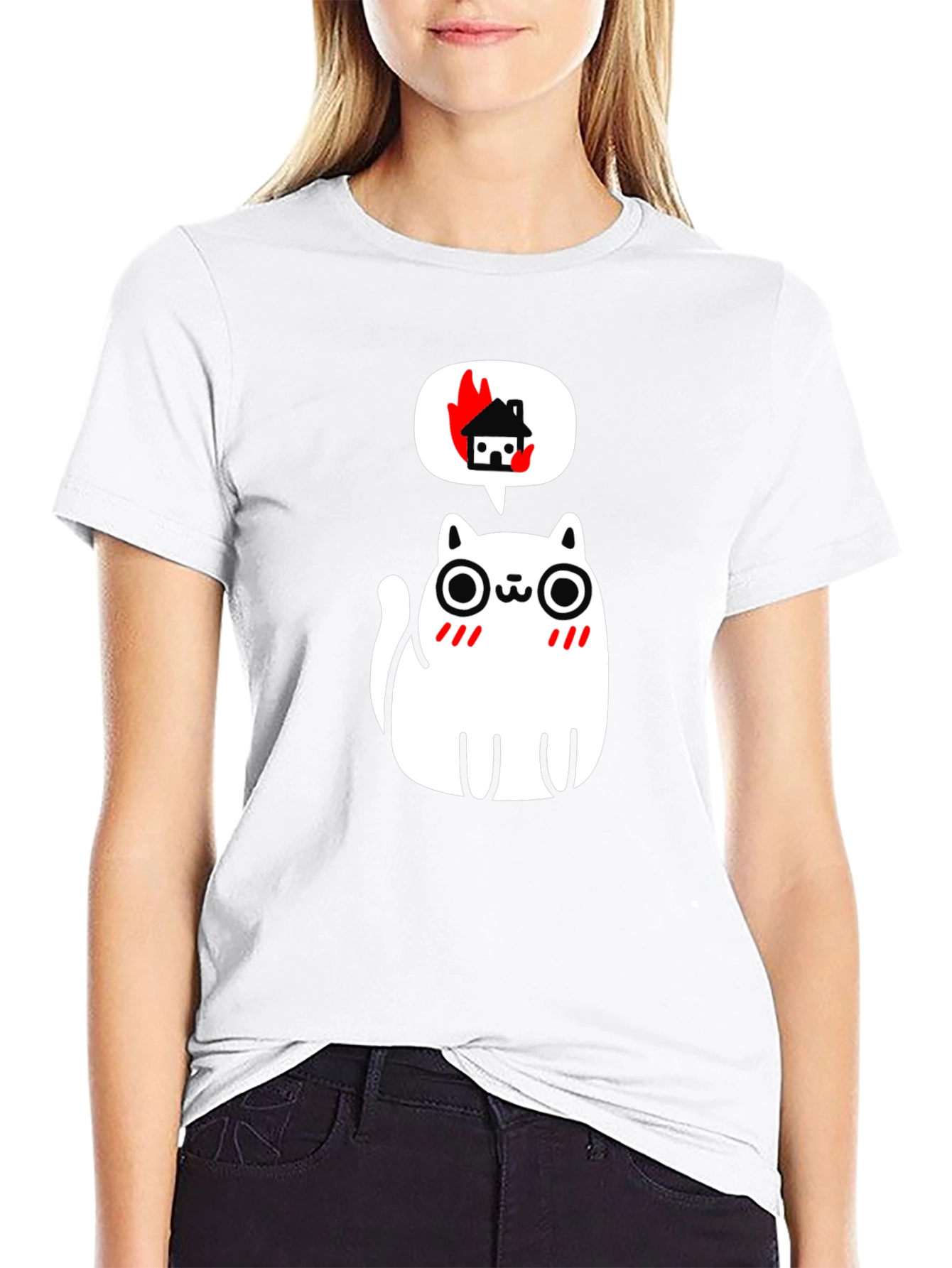 Burning House Cat T-Shirt - Quirky Graphic Tee