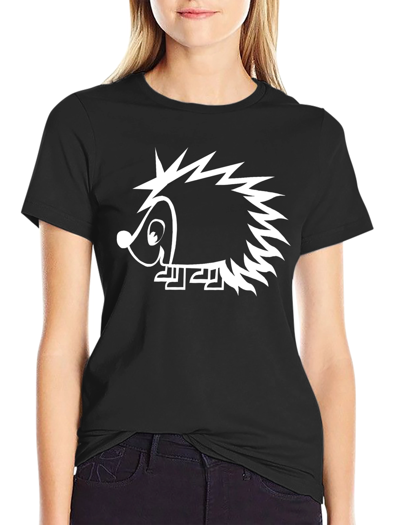 Fun Hedgehog Graphic Tee - Black Casual T-Shirt