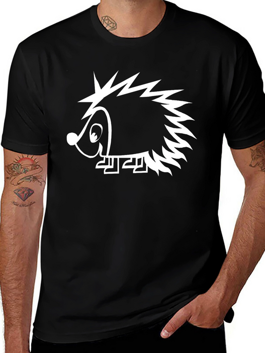 Fun Hedgehog Graphic Tee - Black Casual T-Shirt