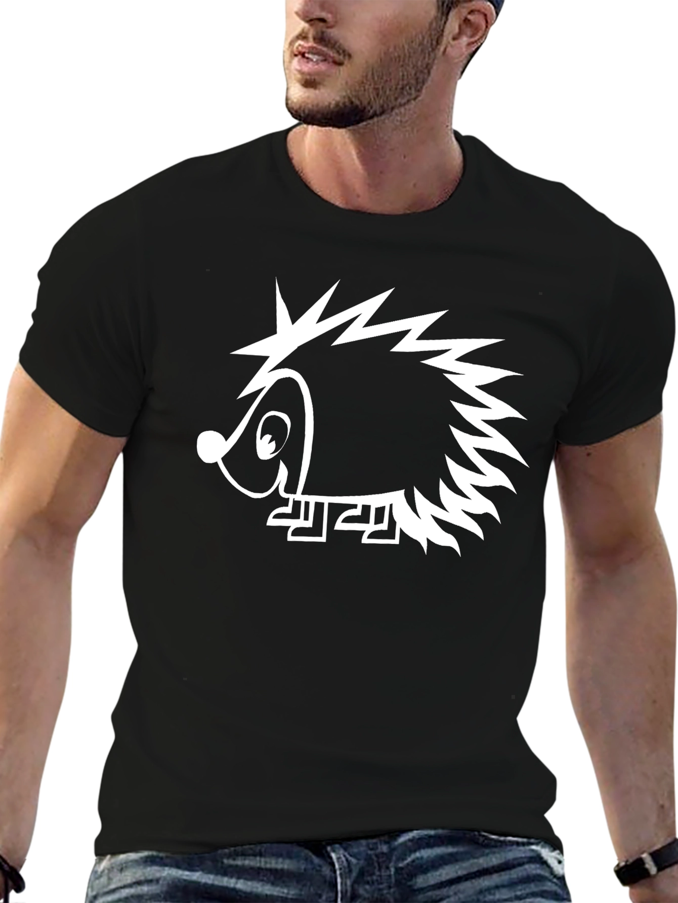 Fun Hedgehog Graphic Tee - Black Casual T-Shirt