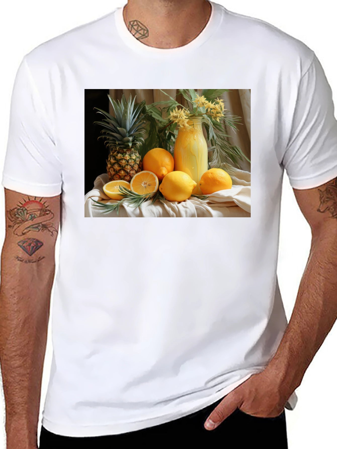 Fruit Still Life Graphic Tee - Trendy Casual Shirt