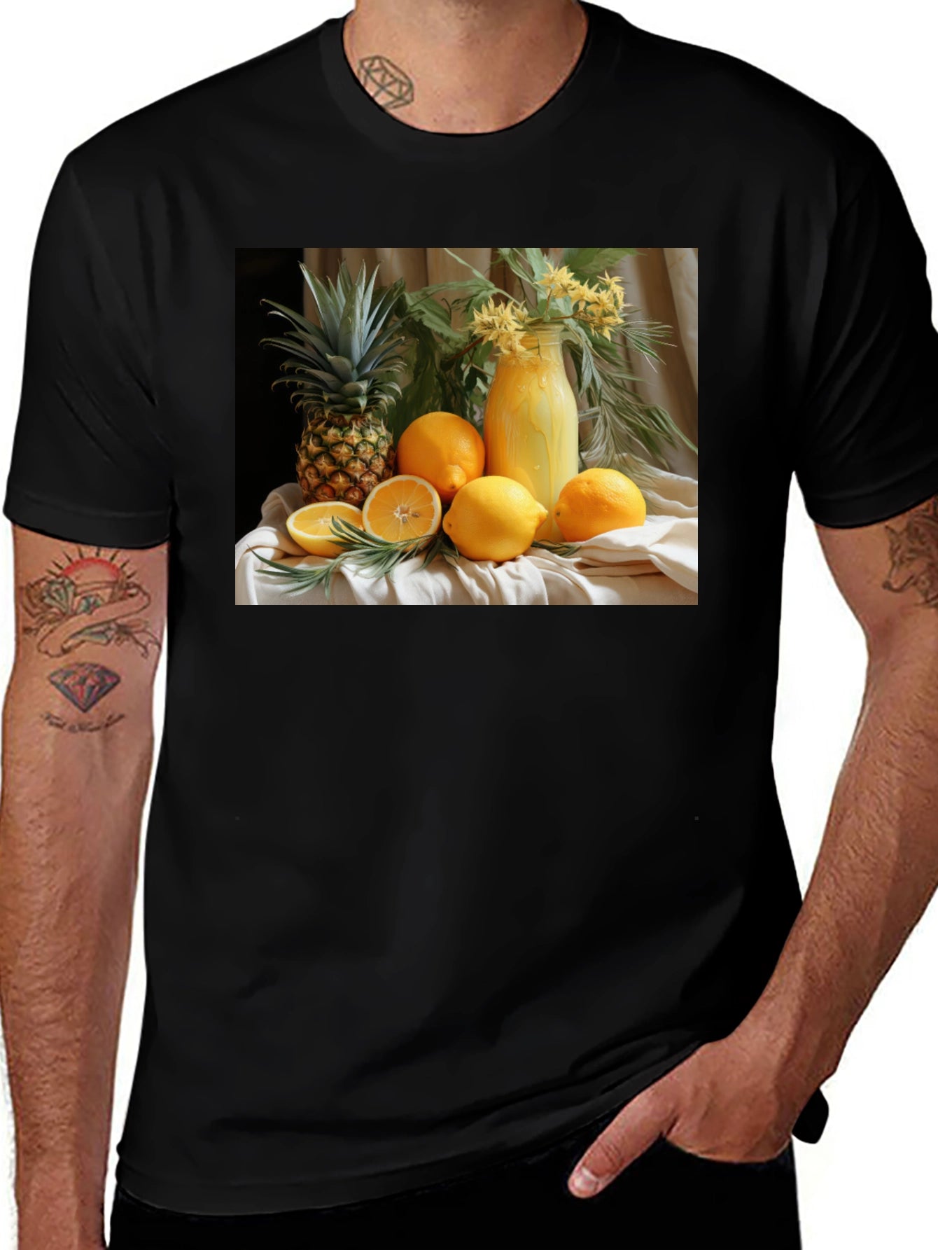 Fruit Still Life Graphic Tee - Trendy Casual Shirt