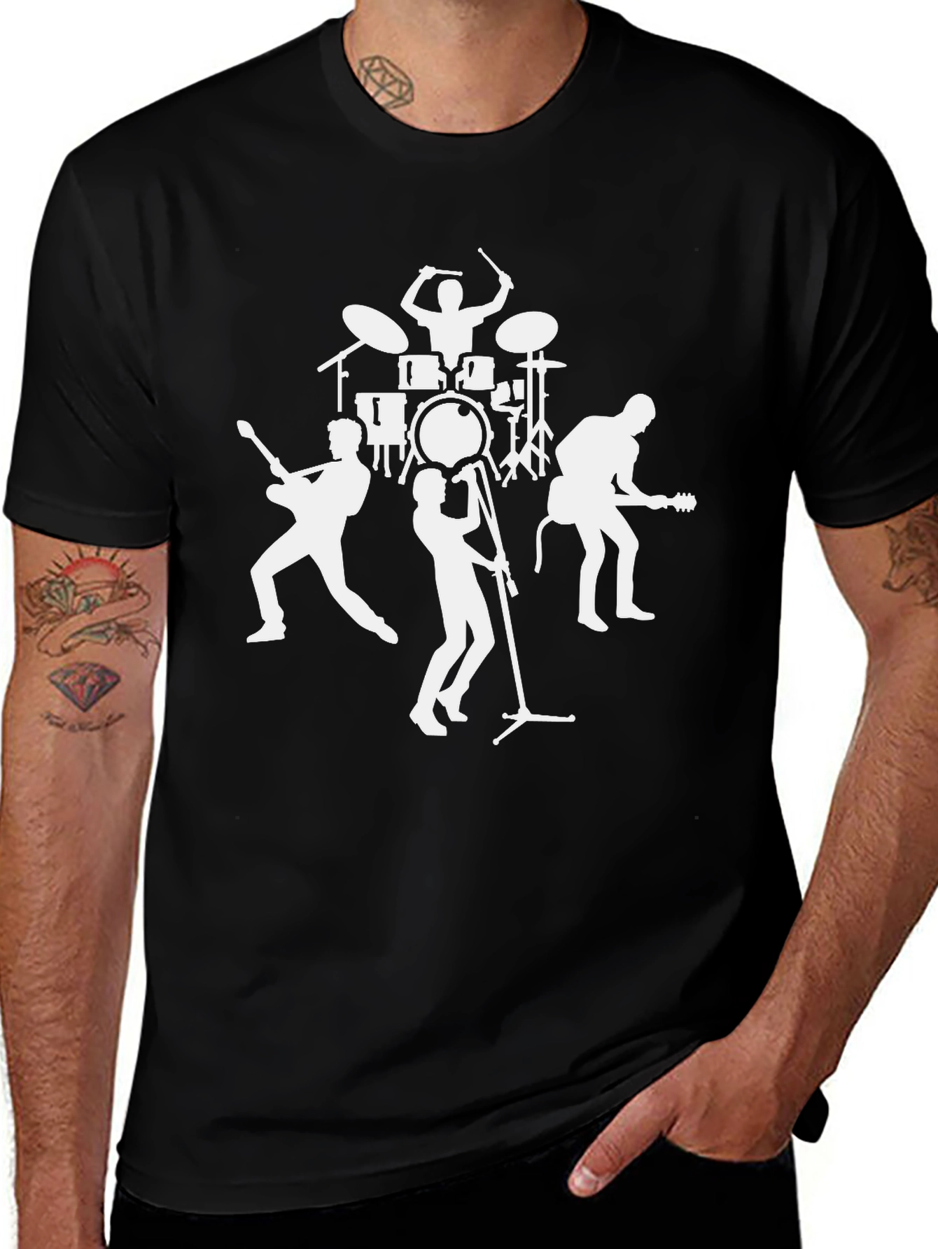 Music Band Graphic Print Black T-Shirt