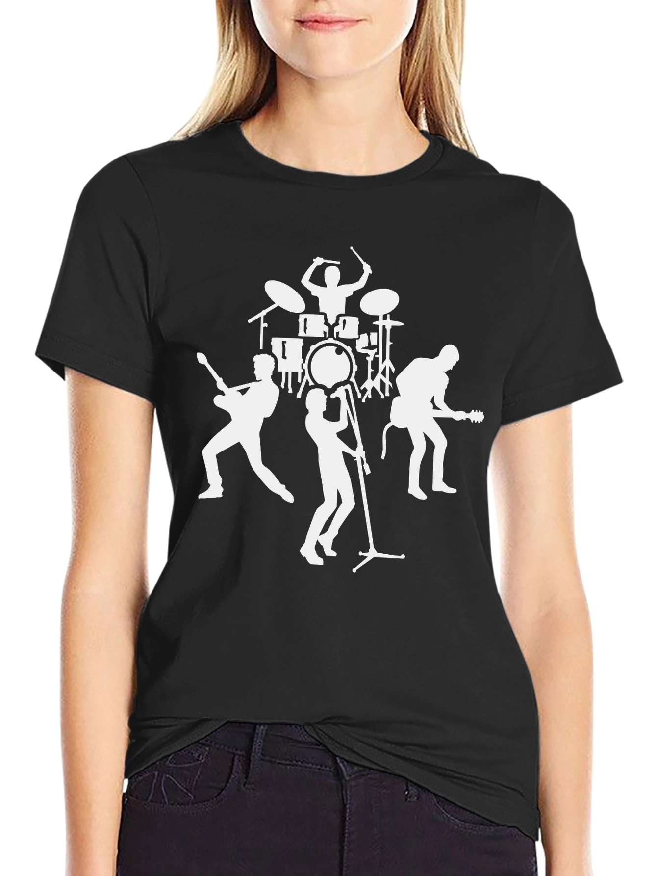 Music Band Graphic Print Black T-Shirt