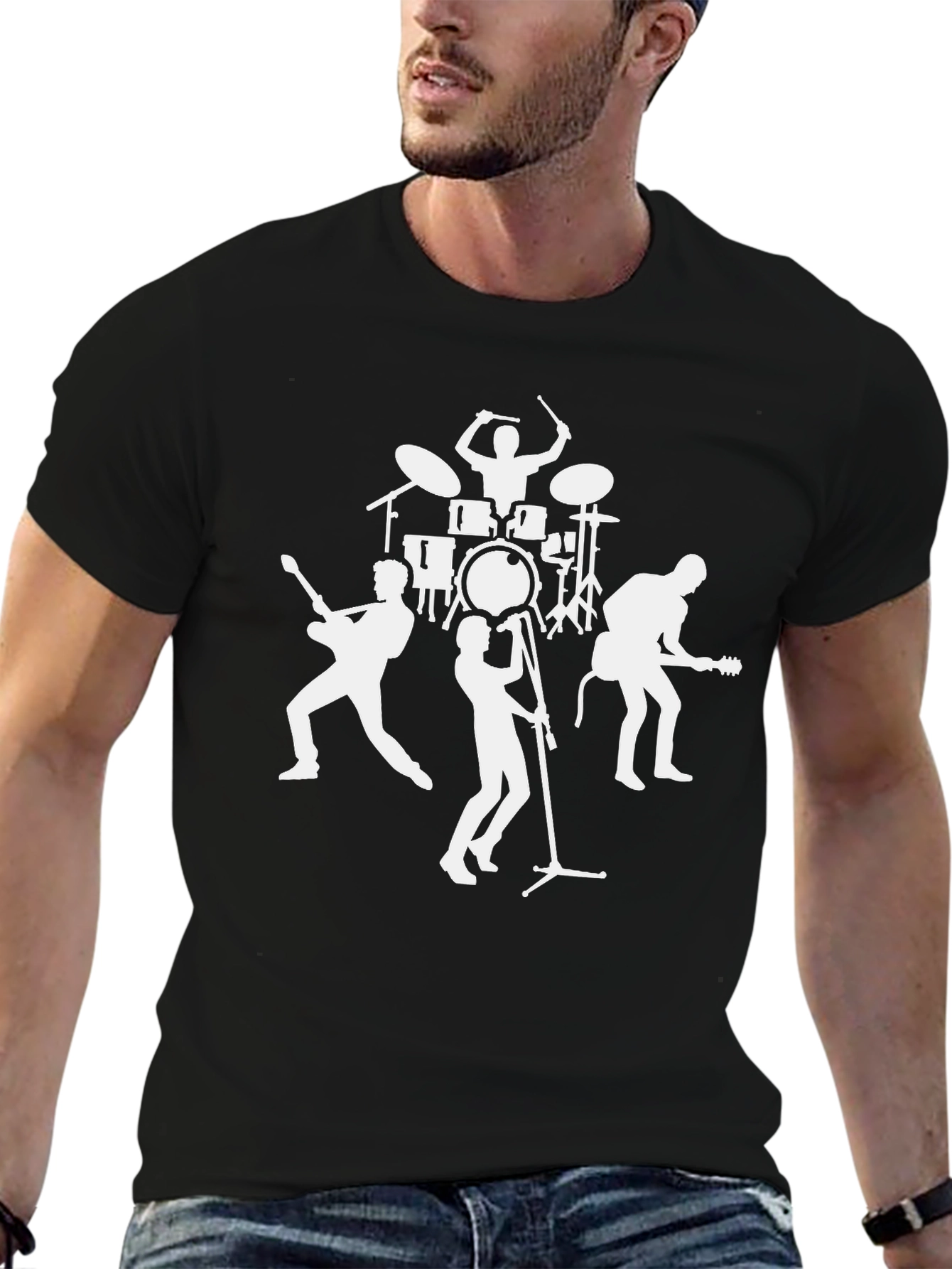 Music Band Graphic Print Black T-Shirt