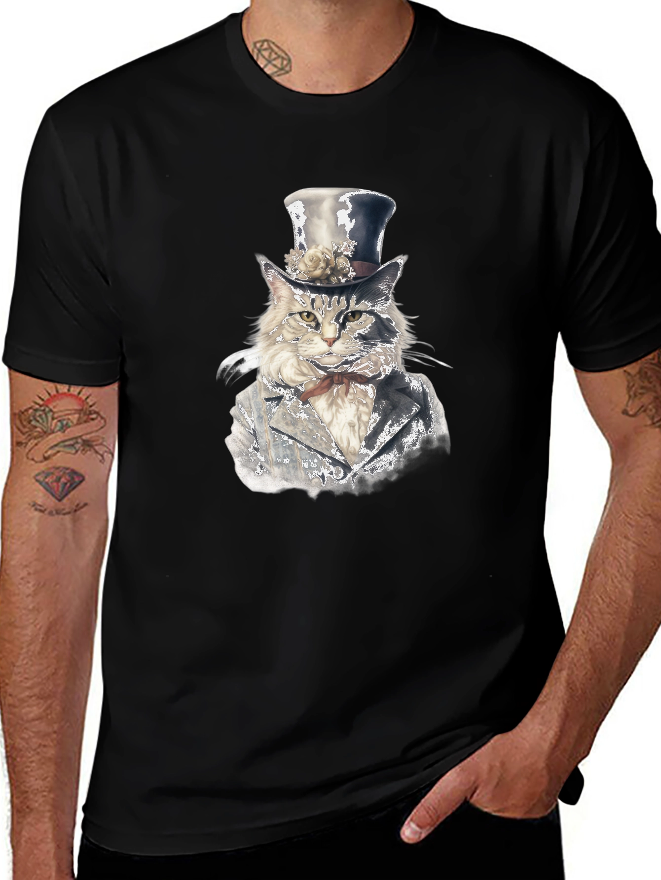 Cat Gentleman T-Shirt - Stylish Feline Top Hat Design