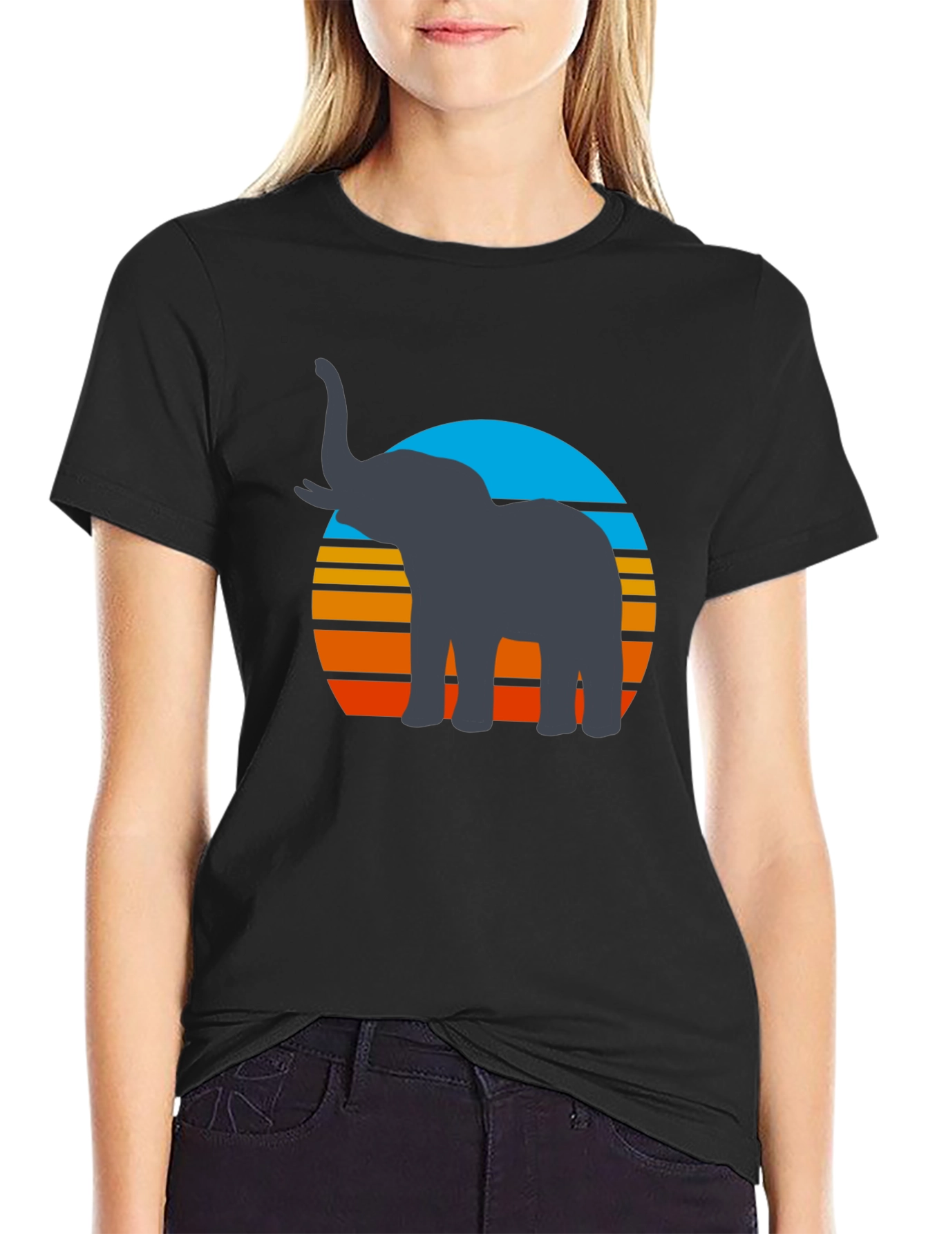 Elephant Sunset Graphic Tee - Retro Style