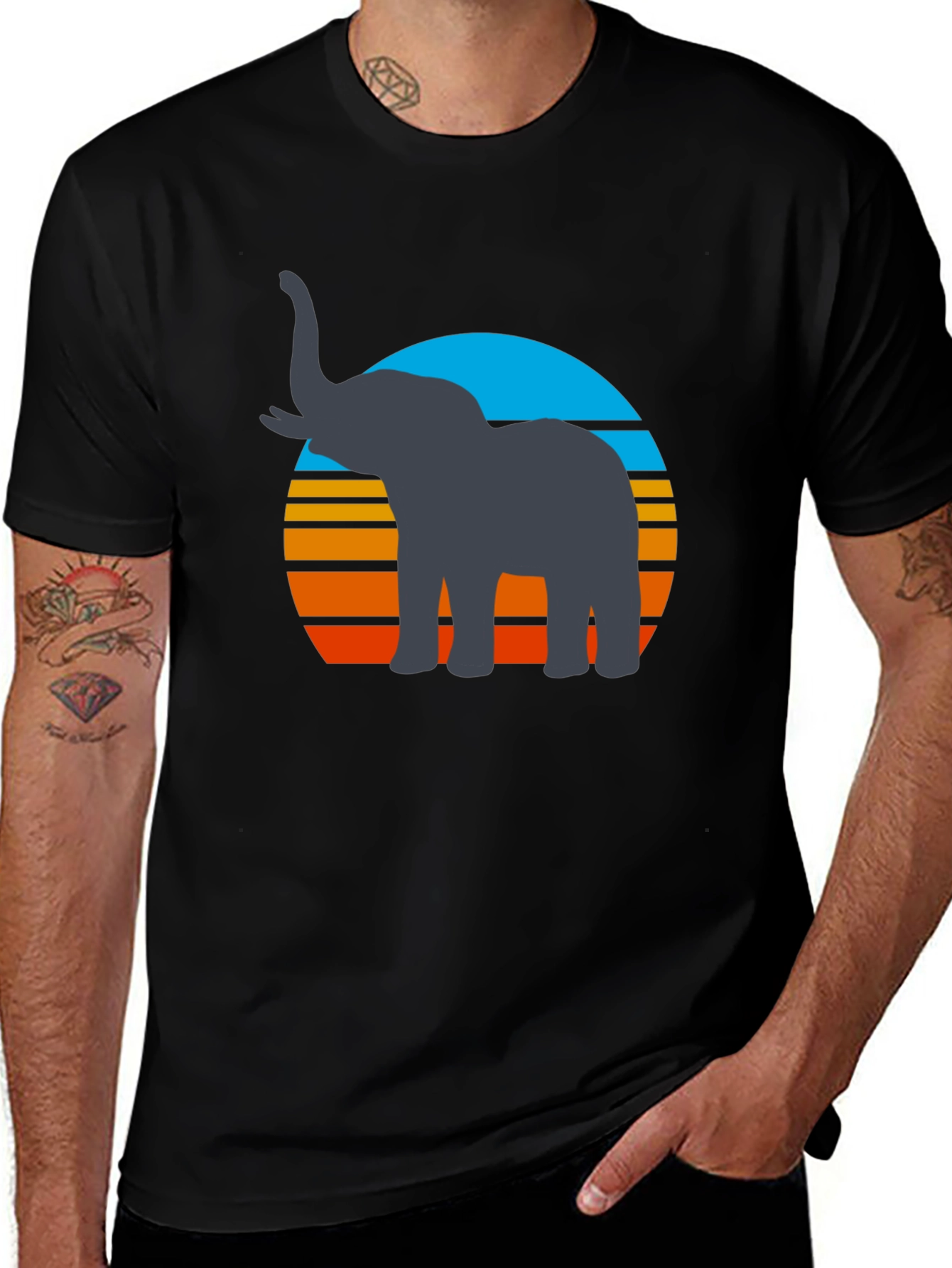 Elephant Sunset Graphic Tee - Retro Style