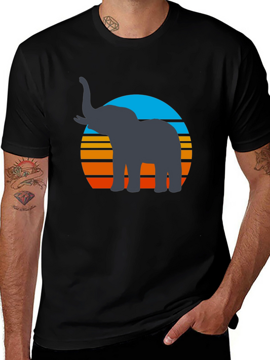 Elephant Sunset Graphic Tee - Retro Style