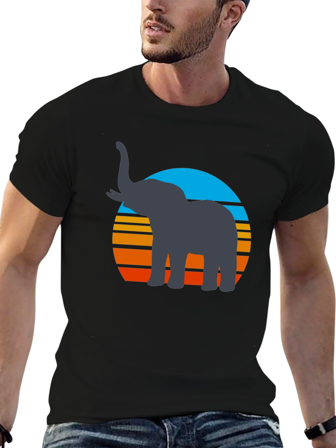 Elephant Sunset Graphic Tee - Retro Style