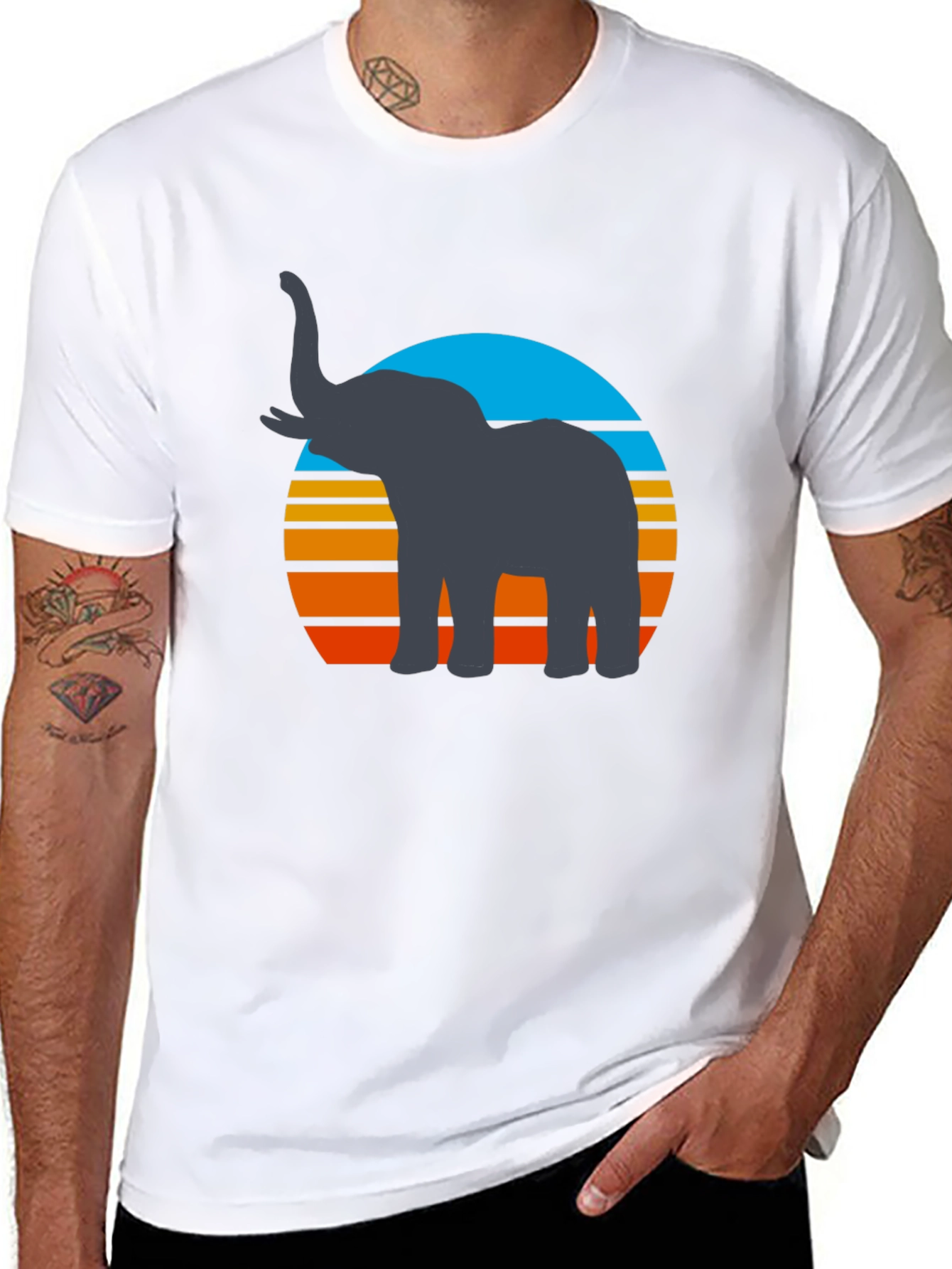 Elephant Sunset Graphic Tee - Retro Style