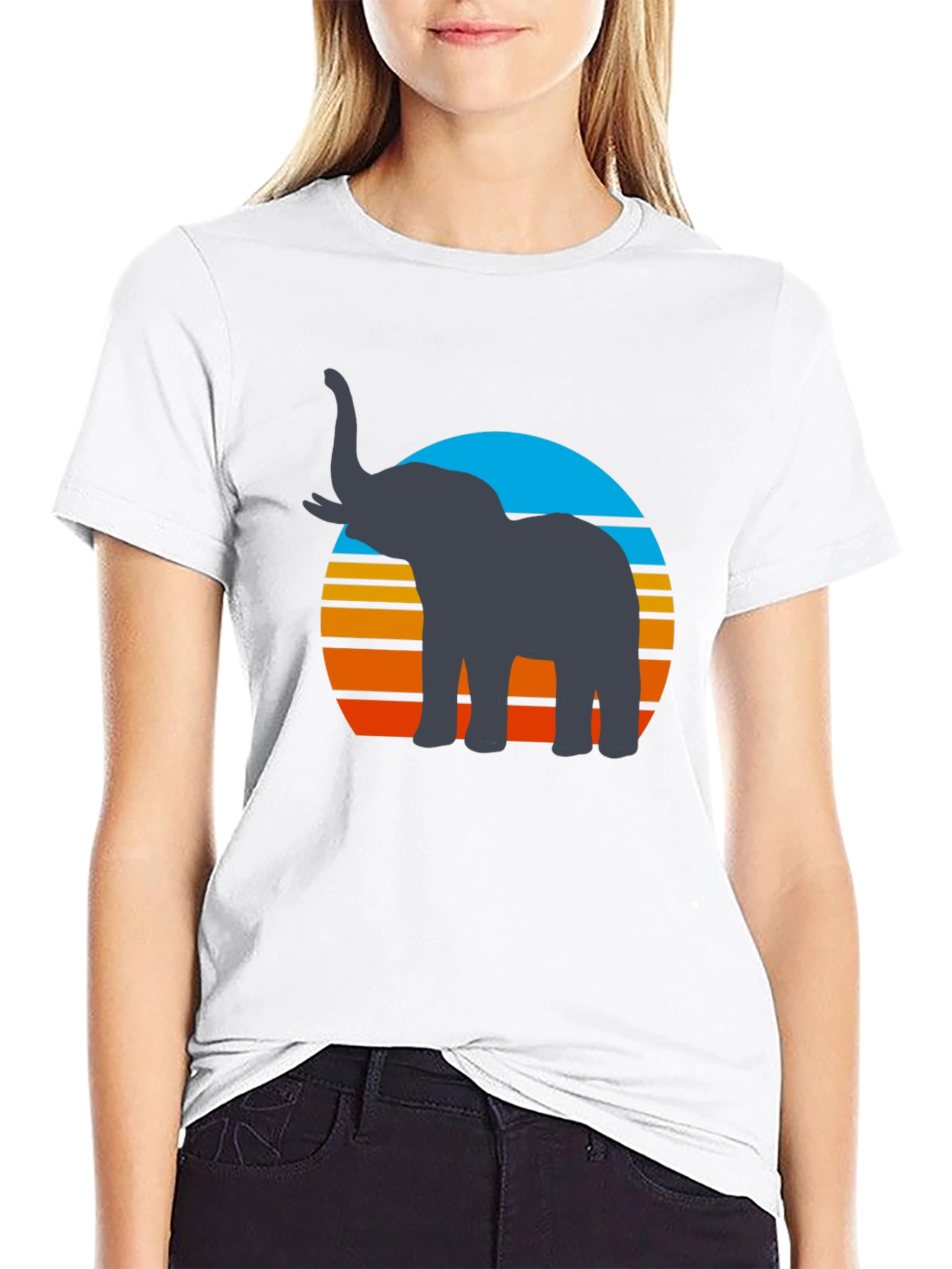 Elephant Sunset Graphic Tee - Retro Style