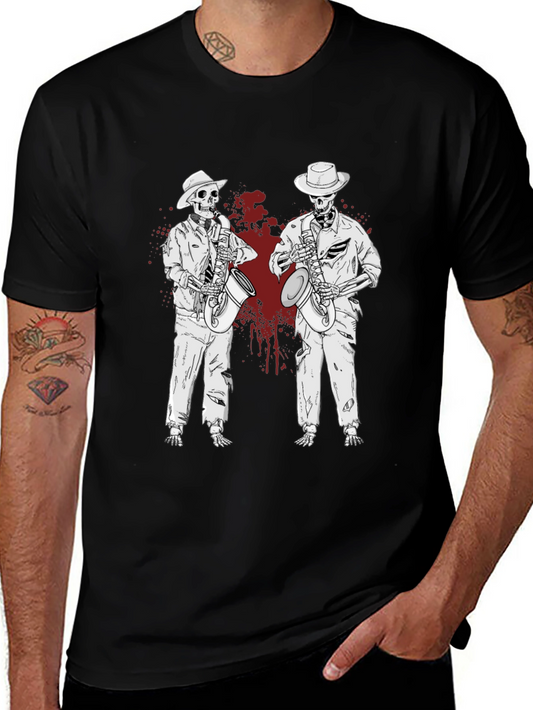 Skeleton Jazz Band Graphic T-Shirt - Unique & Stylish