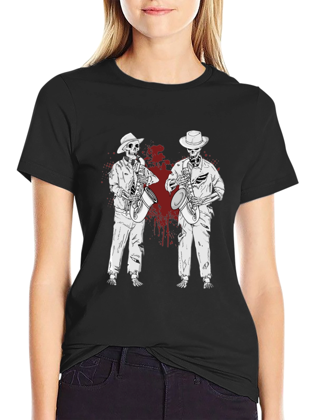 Skeleton Jazz Band Graphic T-Shirt - Unique & Stylish