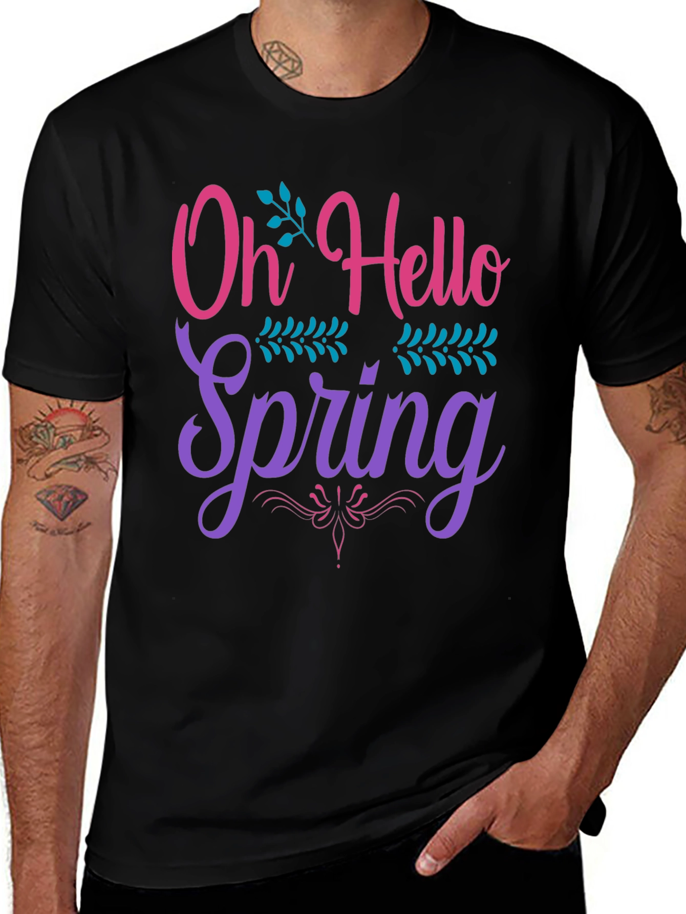 Oh Hello Spring T-Shirt Black Cotton Tee