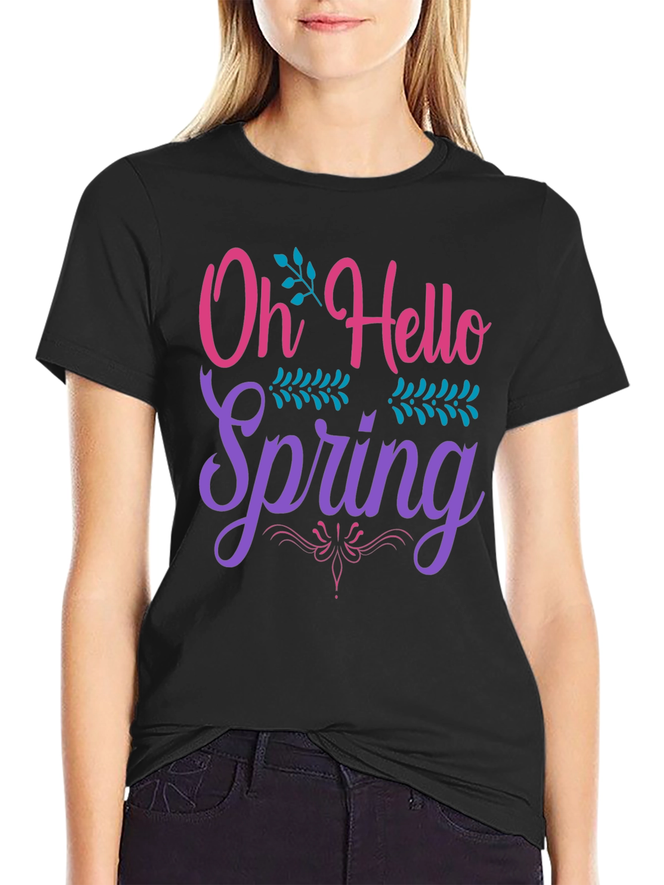 Oh Hello Spring T-Shirt Black Cotton Tee