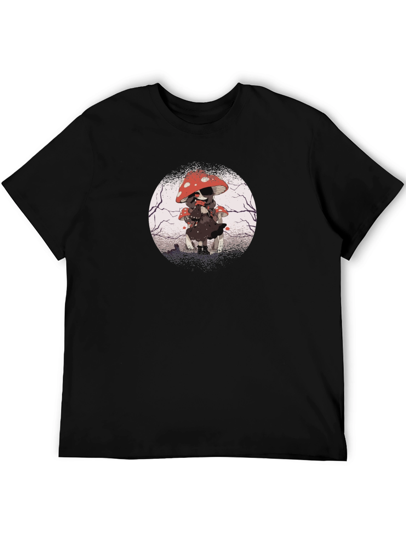 Mushroom Girl Graphic Tee - Dark Anime Style