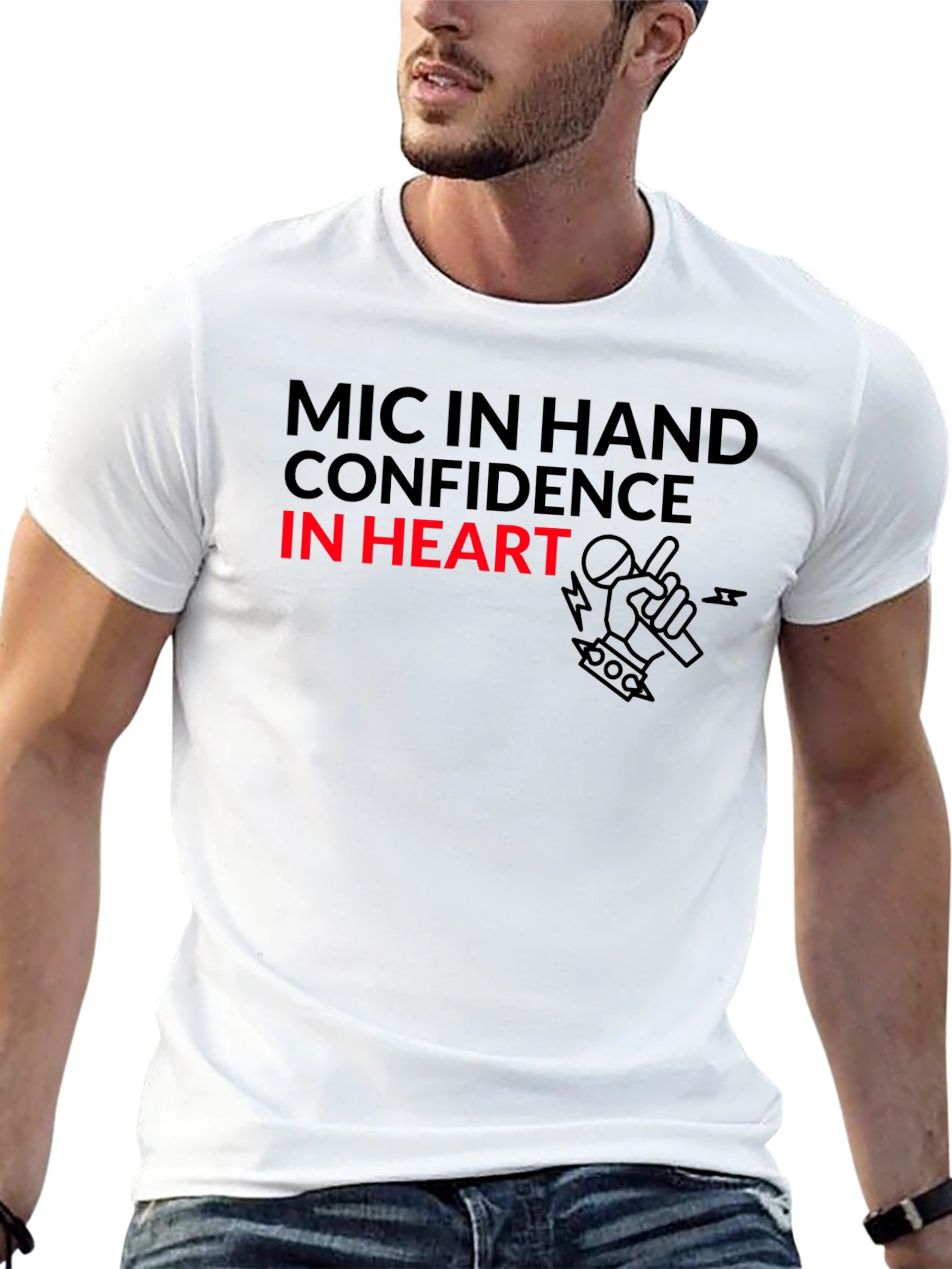 Mic in Hand Confidence in Heart Black T-Shirt
