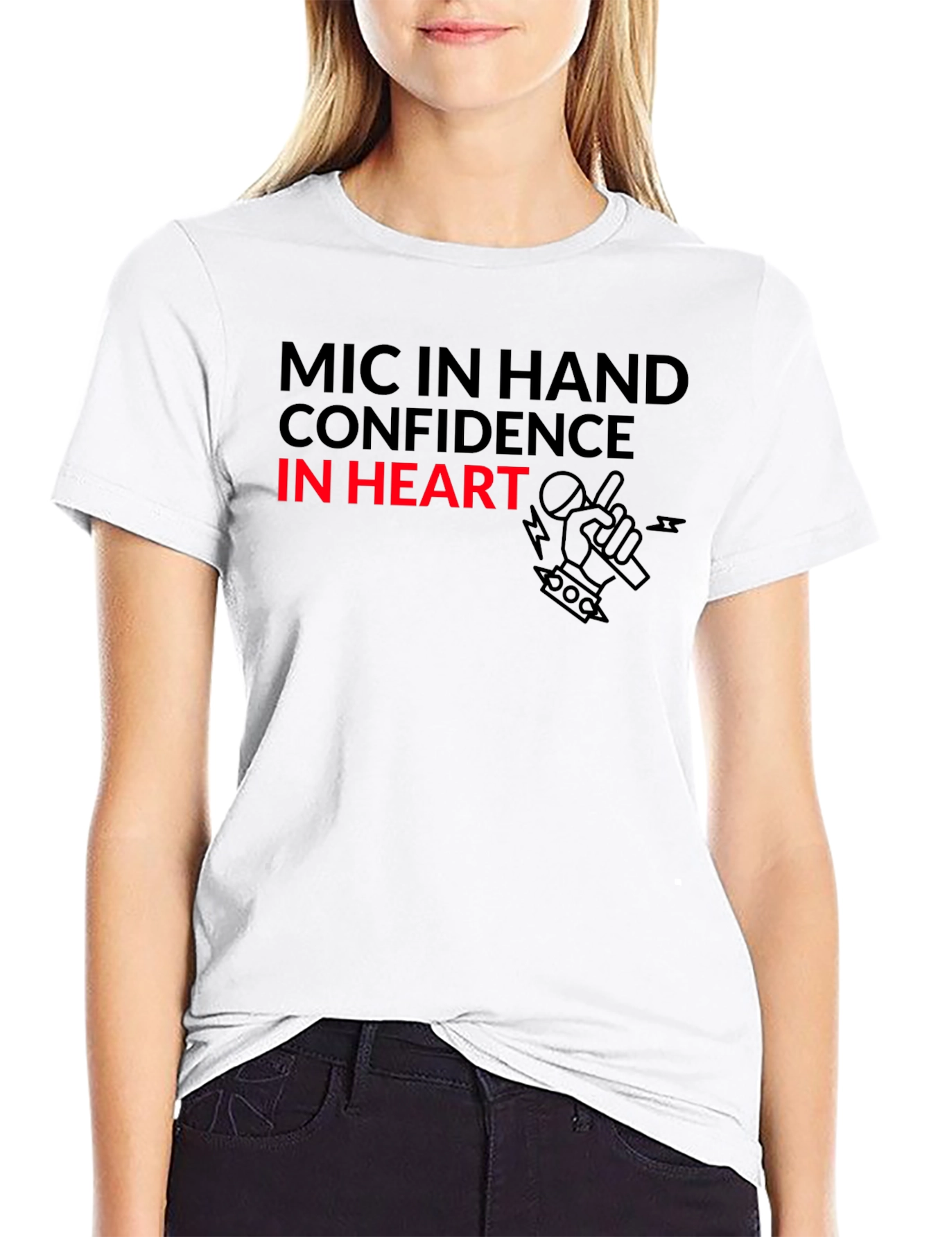 Mic in Hand Confidence in Heart Black T-Shirt