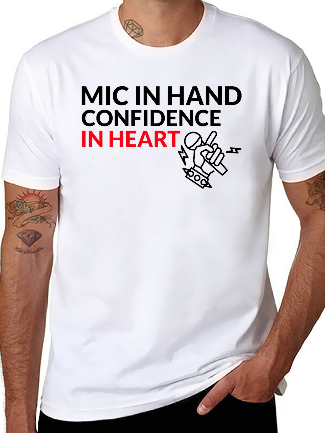Mic in Hand Confidence in Heart Black T-Shirt