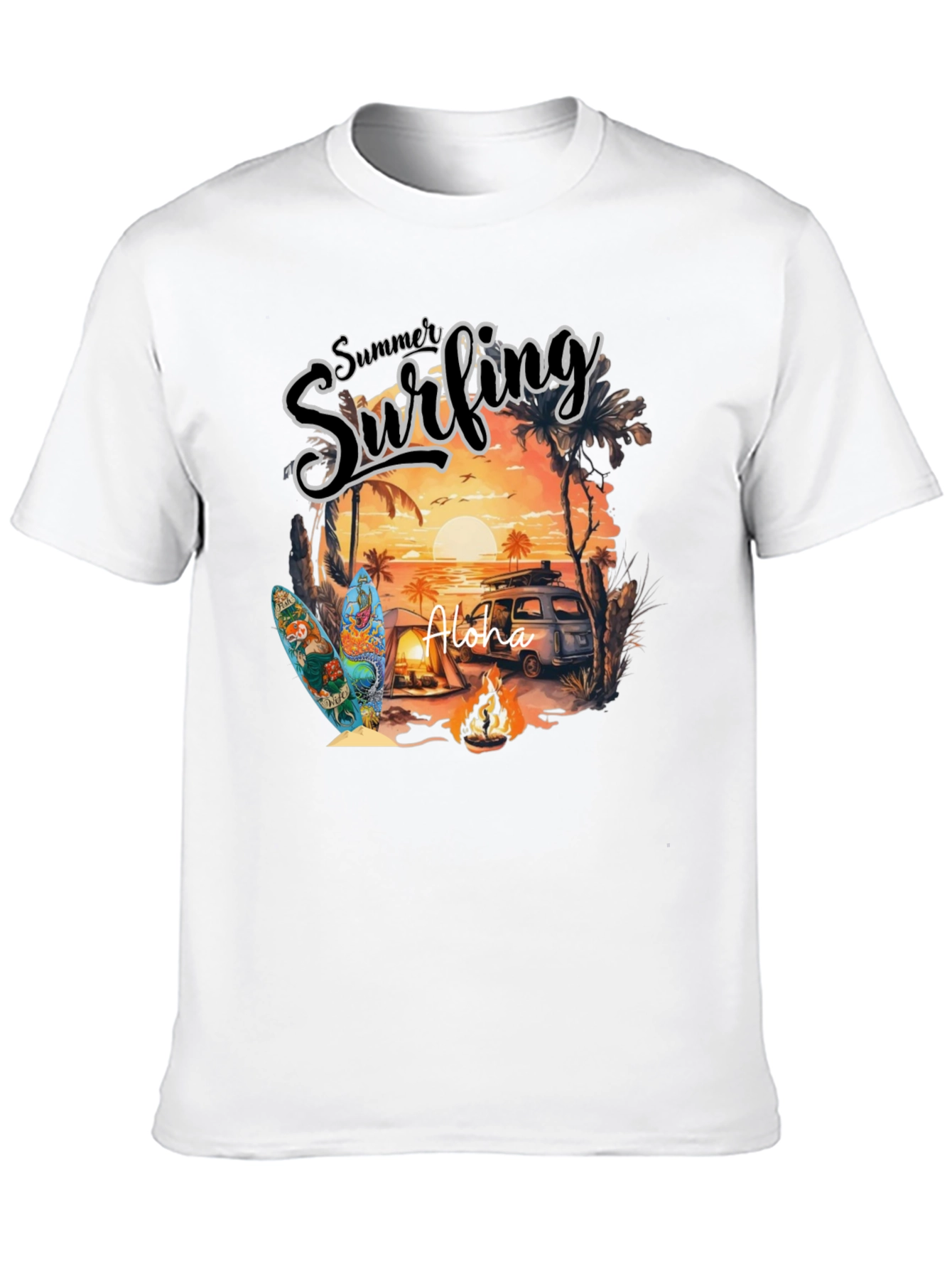 Summer Surfing Aloha Graphic T-Shirt