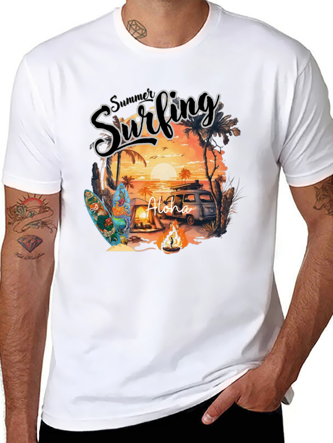 Summer Surfing Aloha Graphic T-Shirt