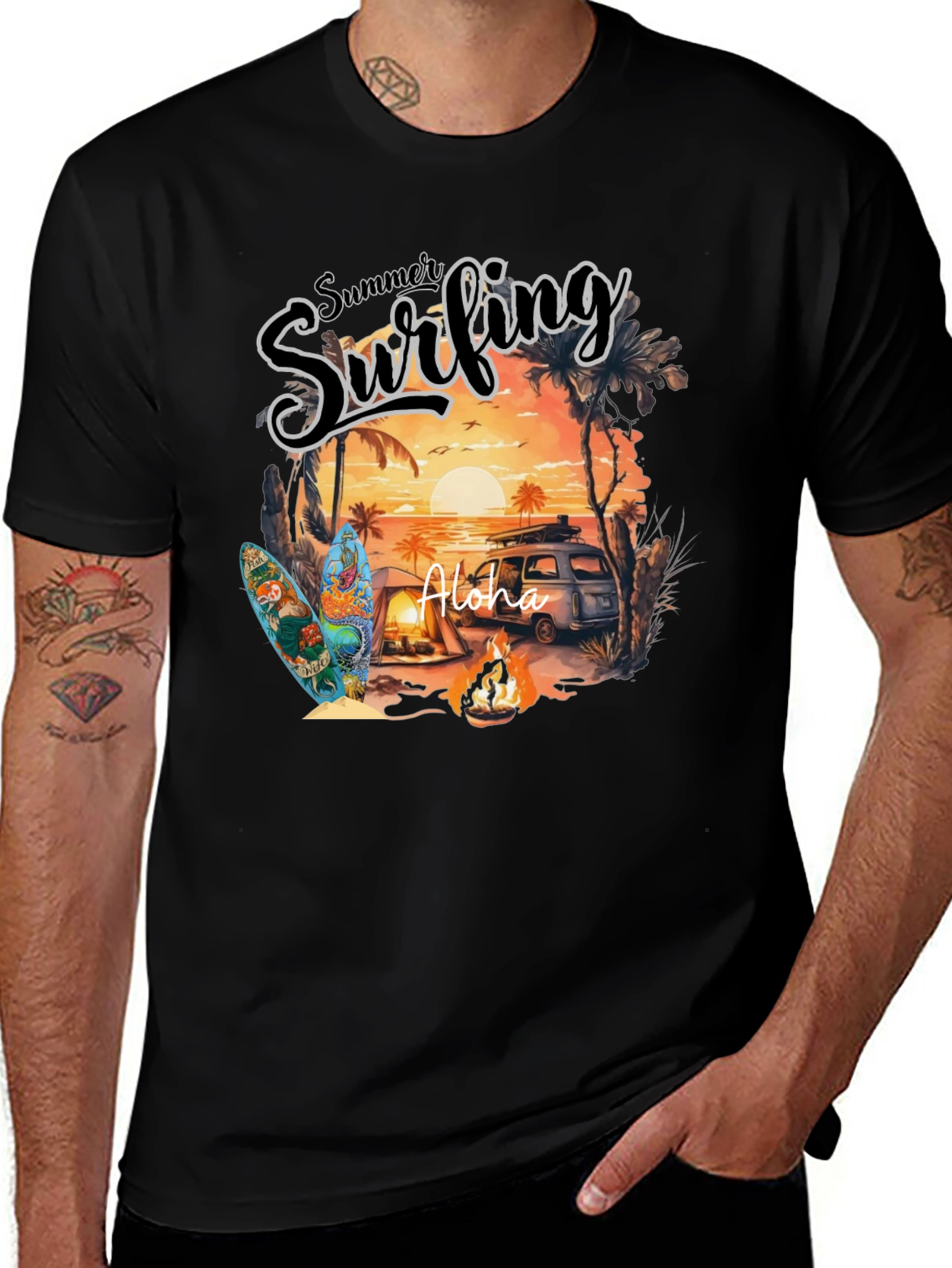 Summer Surfing Aloha Graphic T-Shirt