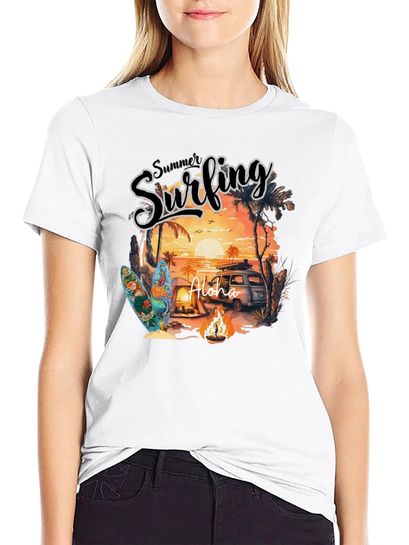 Summer Surfing Aloha Graphic T-Shirt