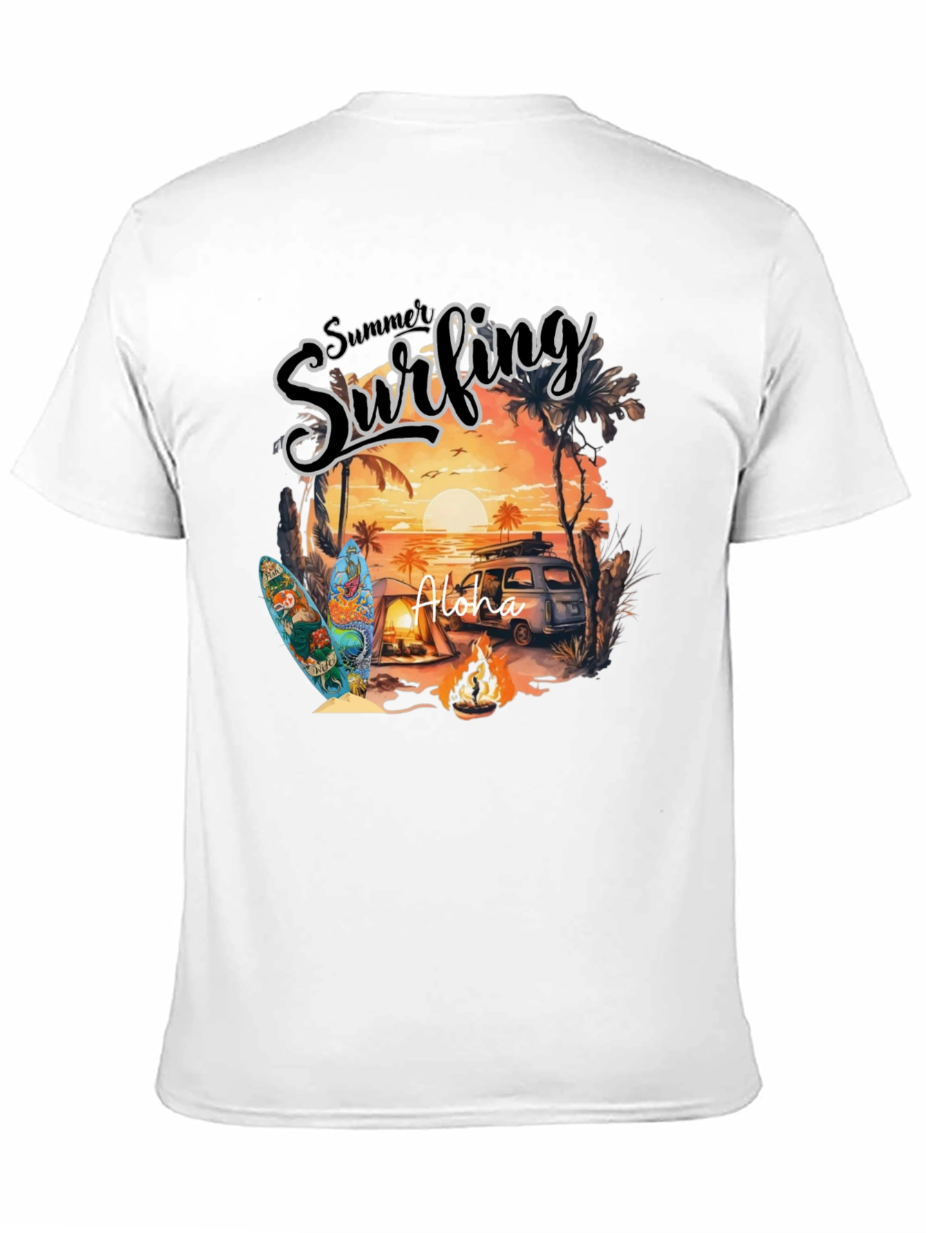 Summer Surfing Aloha Graphic T-Shirt
