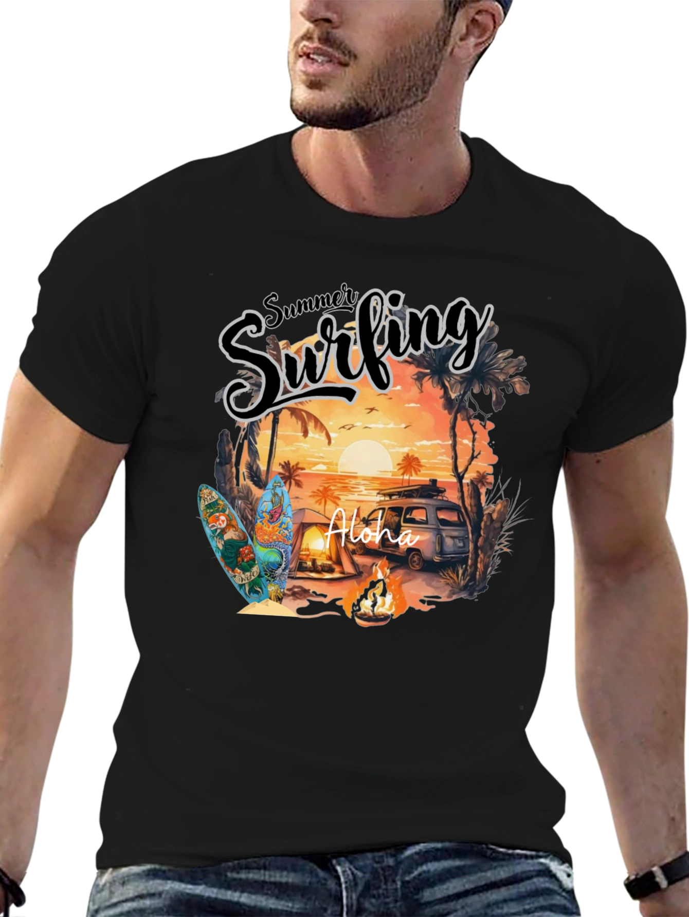 Summer Surfing Aloha Graphic T-Shirt