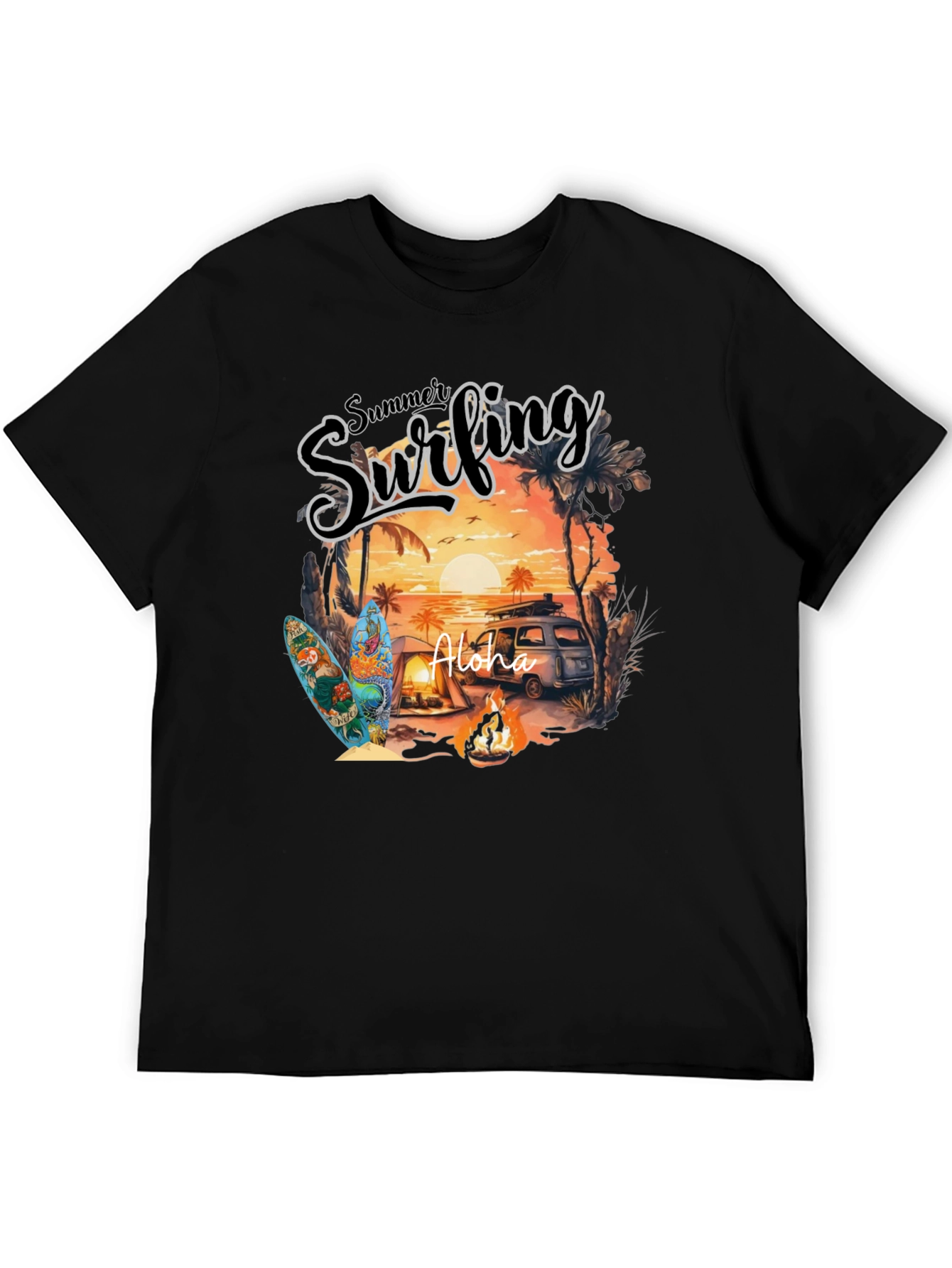 Summer Surfing Aloha Graphic T-Shirt