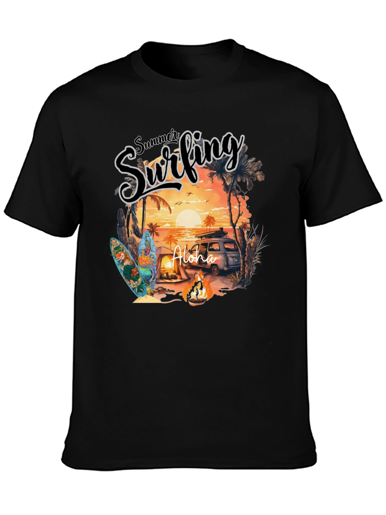 Summer Surfing Aloha Graphic T-Shirt