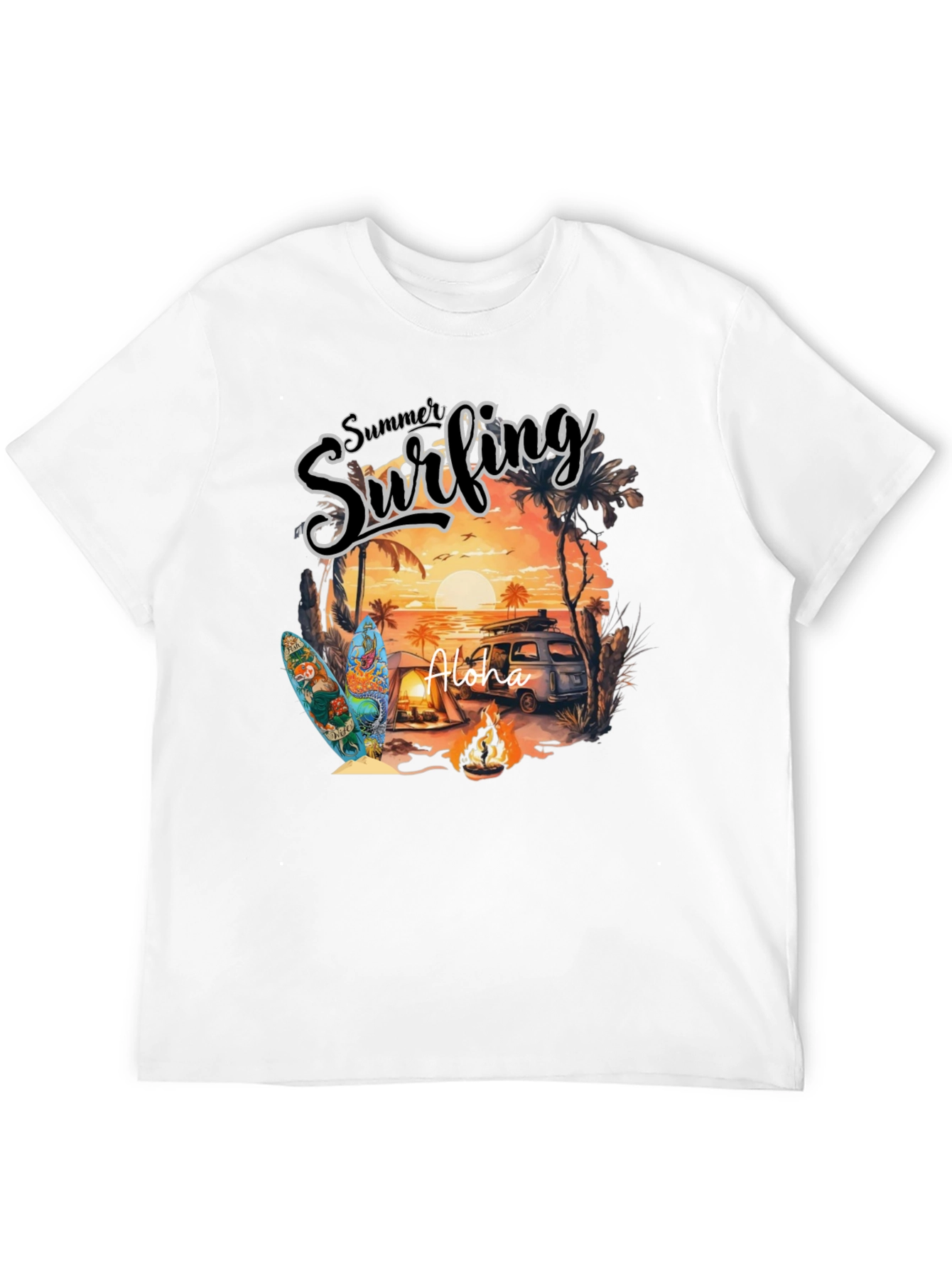 Summer Surfing Aloha Graphic T-Shirt
