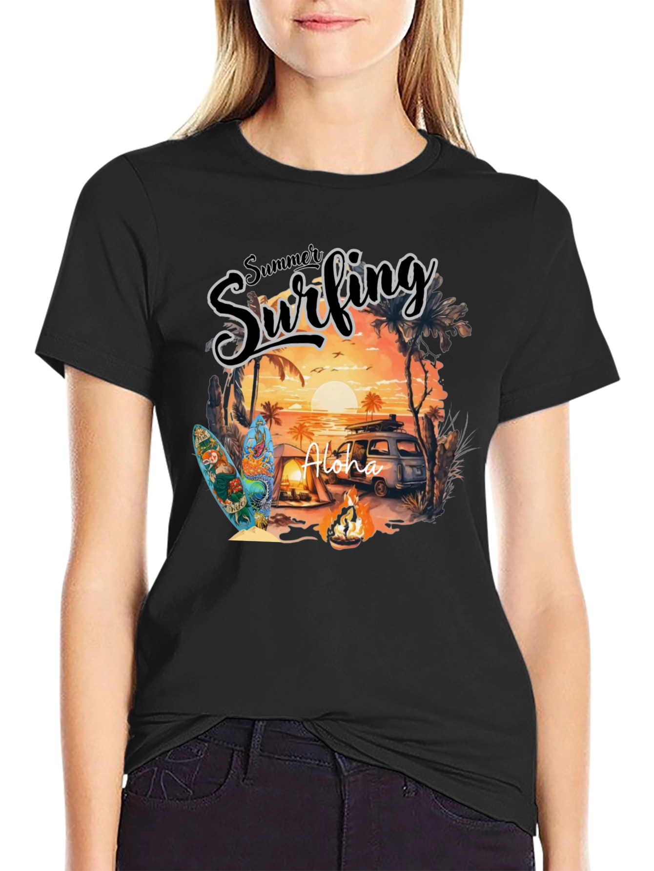 Summer Surfing Aloha Graphic T-Shirt