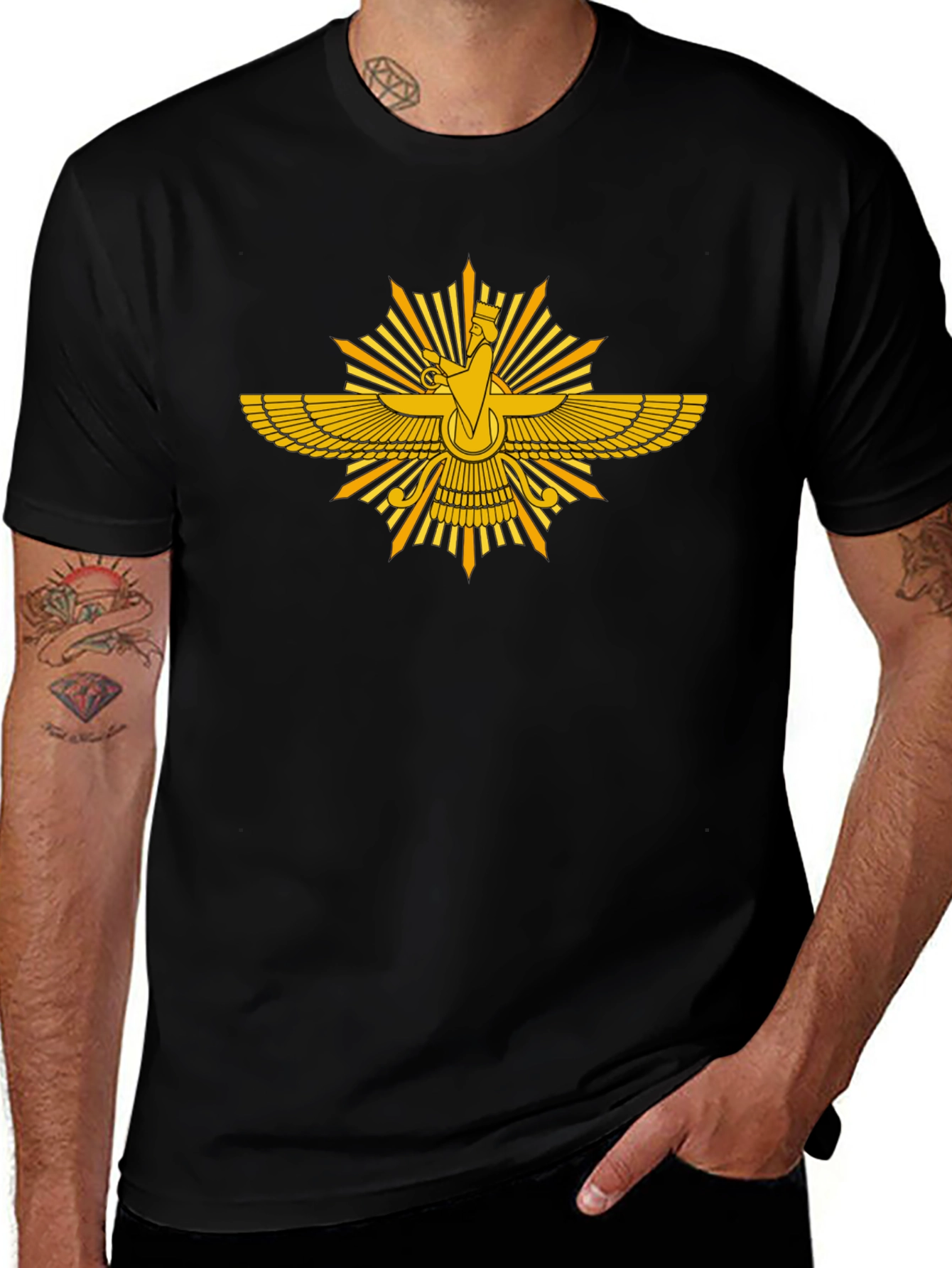 Zoroastrian Faravahar Symbol Black T-Shirt