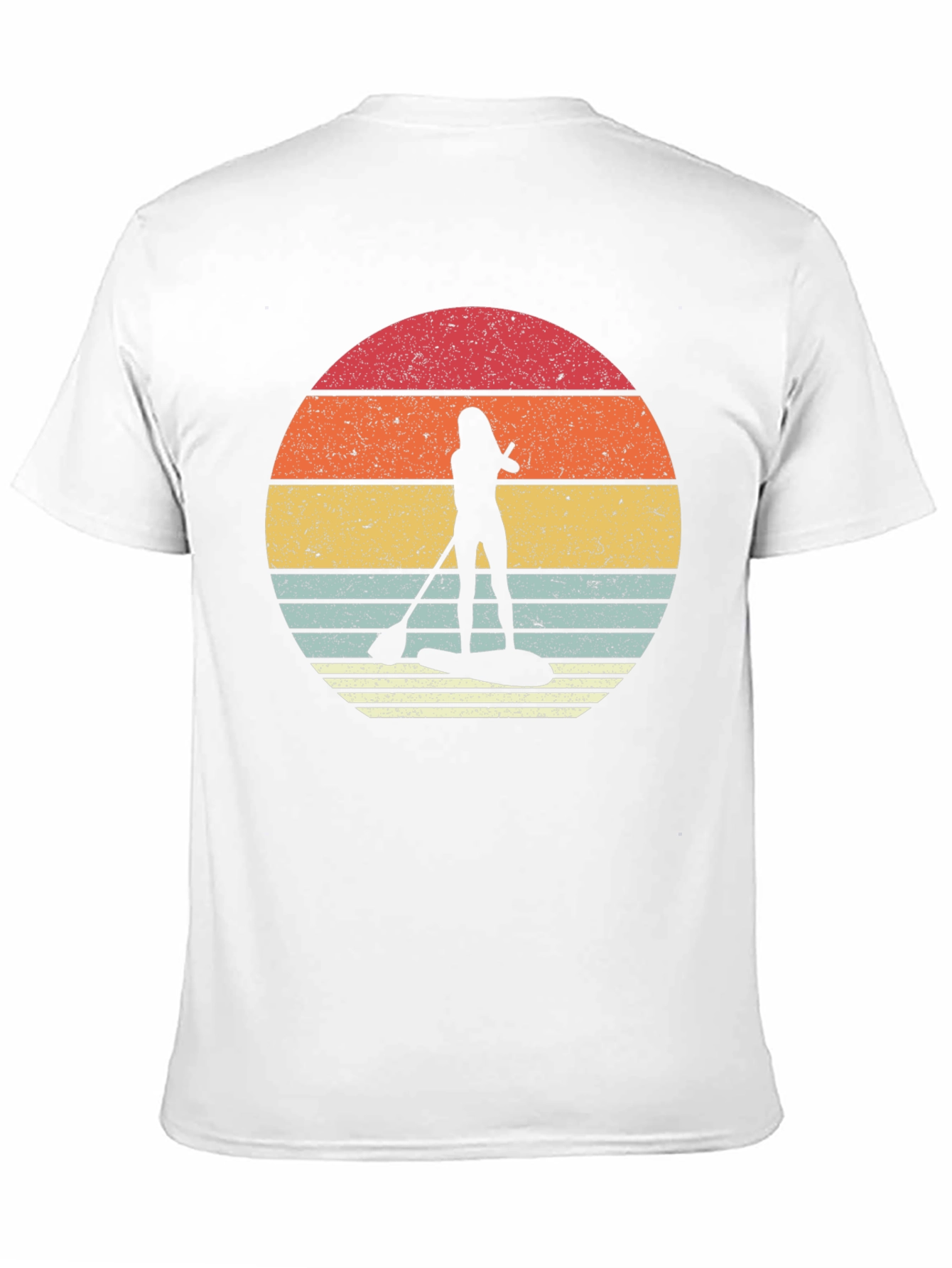 Retro Sunset Paddleboarder Black T-Shirt