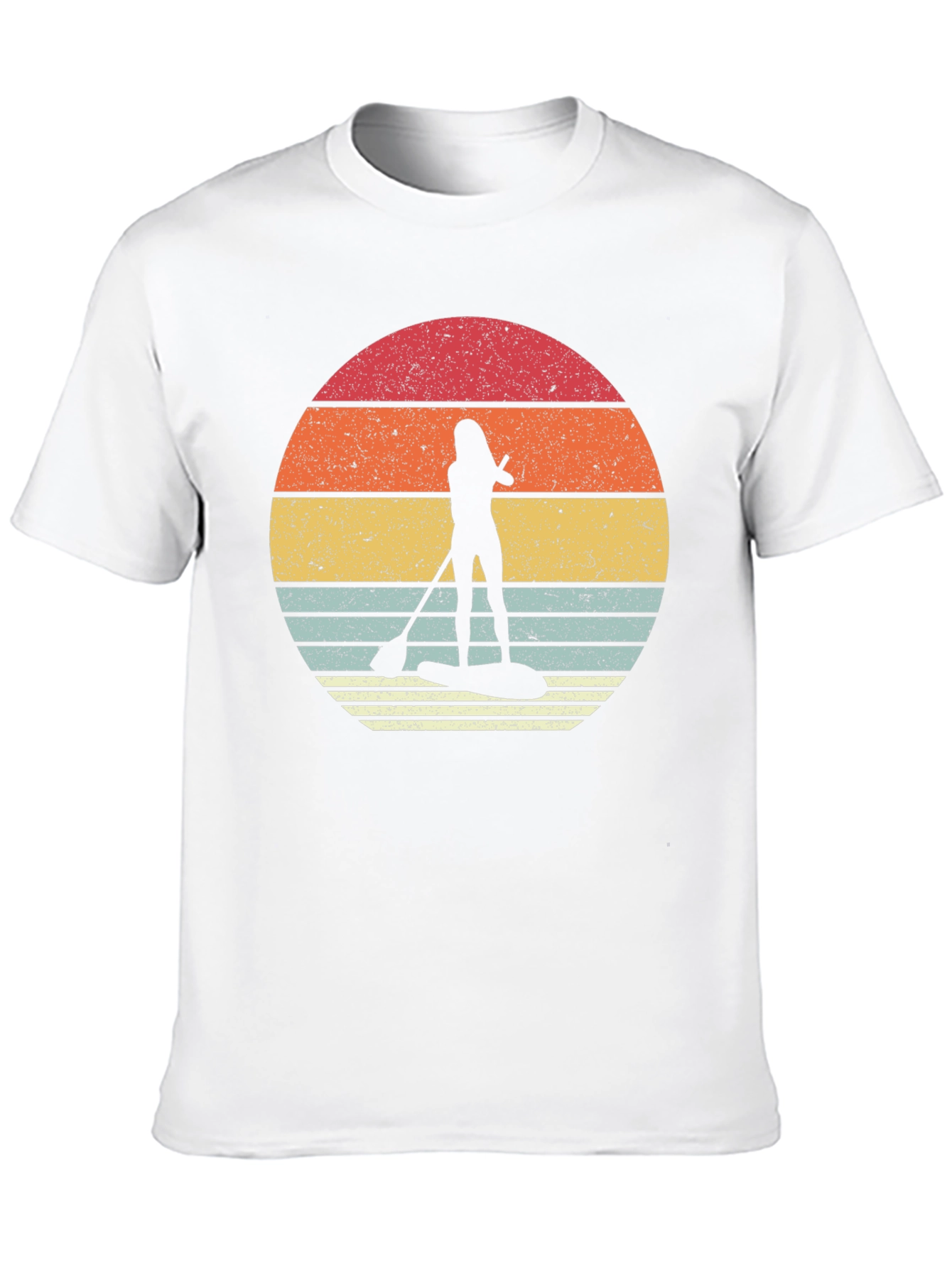 Retro Sunset Paddleboarder Black T-Shirt