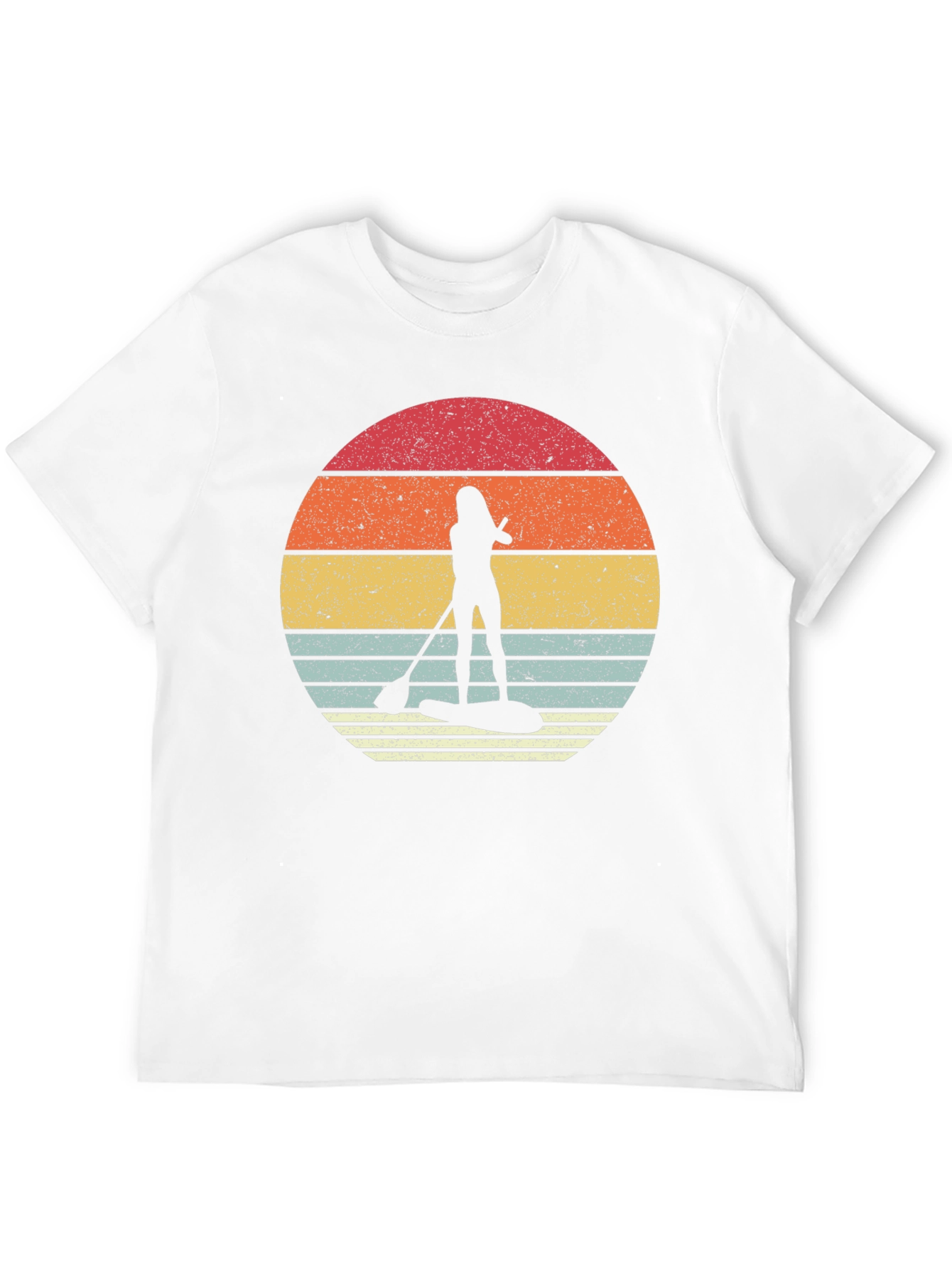 Retro Sunset Paddleboarder Black T-Shirt
