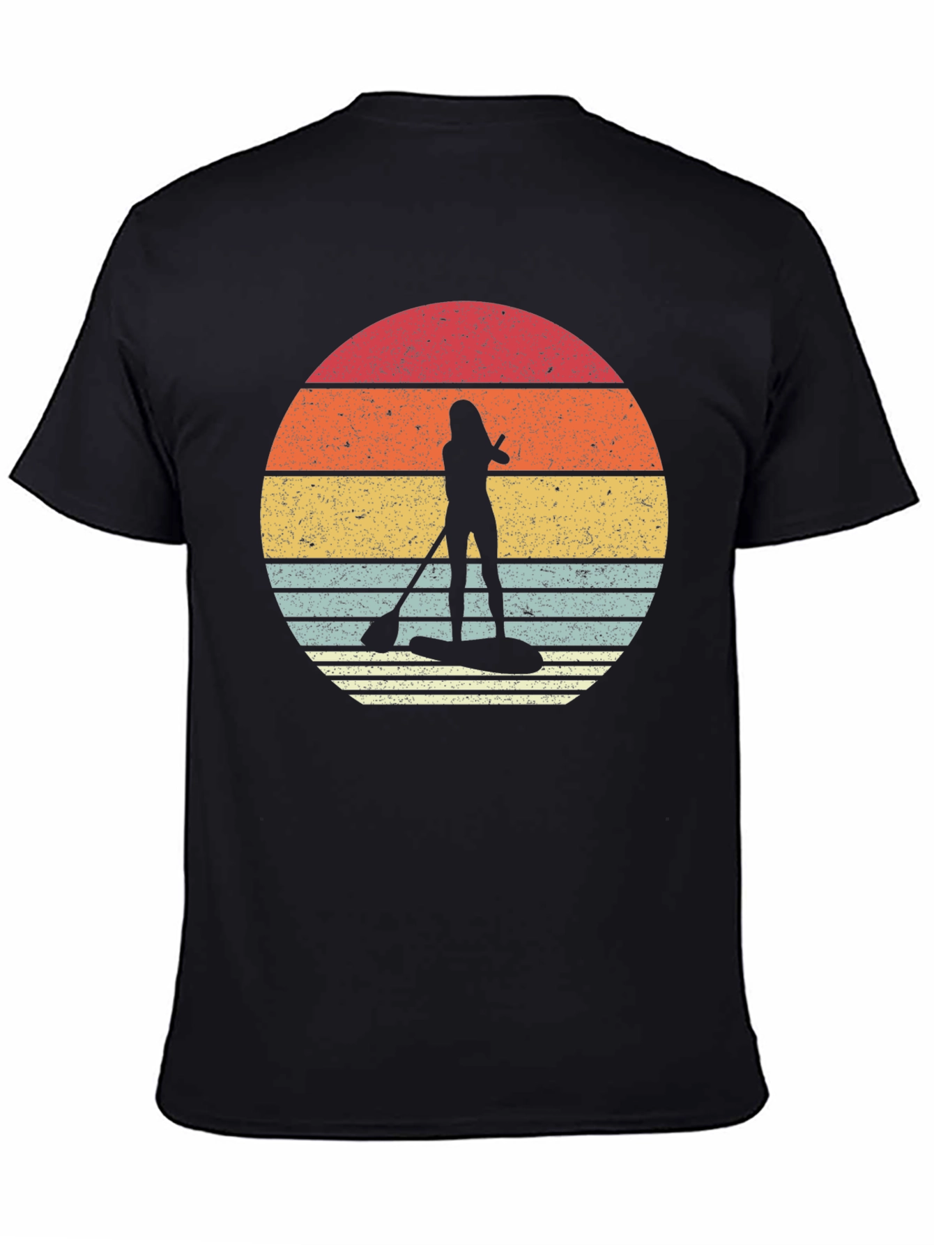 Retro Sunset Paddleboarder Black T-Shirt
