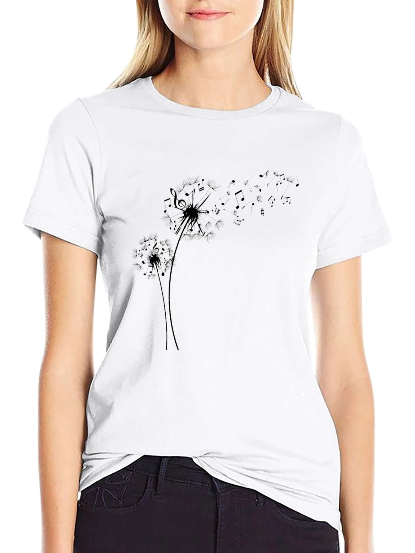 Dandelion Music Note Black T-Shirt