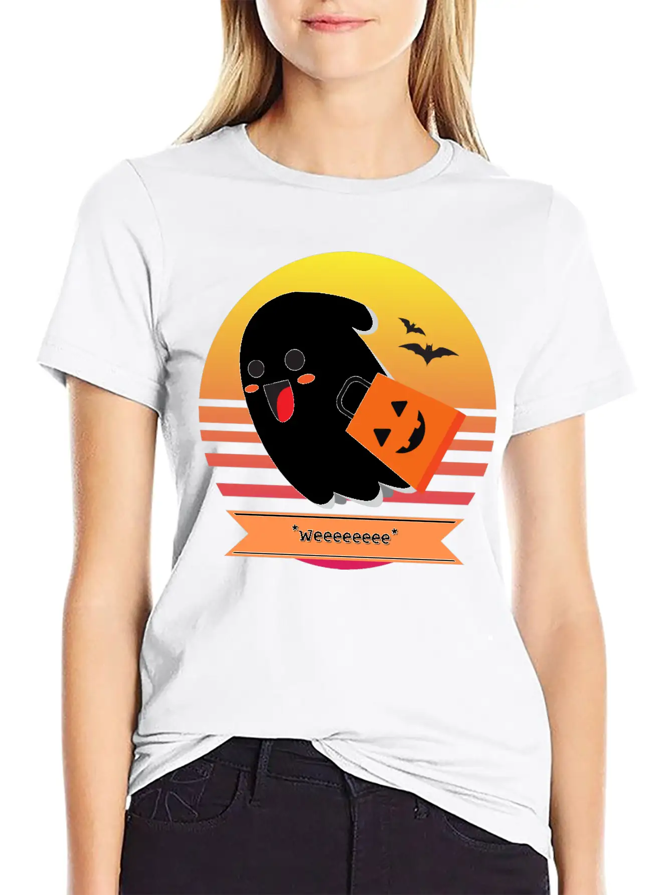 Halloween Cute Ghost Goes *Weeeeeeee* Trick Or Unisex Casual T-Shirt – Clean Design For Daily Comfort