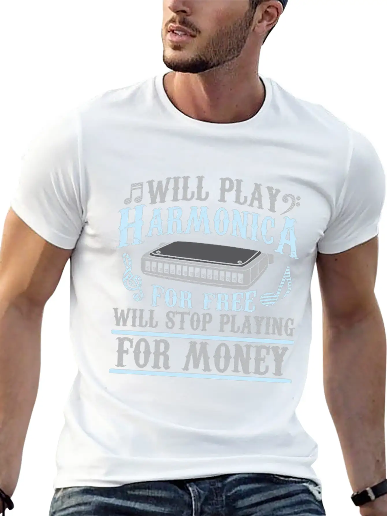 Harmonica Player Blues Music French Harp Lover Unisex Casual T-Shirt – Clean Design For Daily Comfort