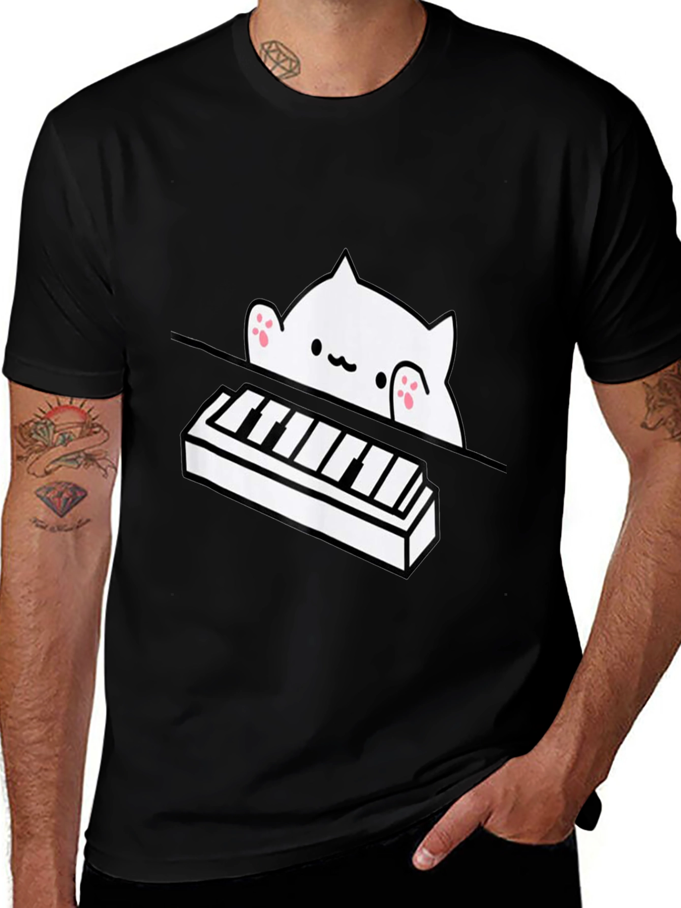 Bongo Cat Piano T-Shirt - Black