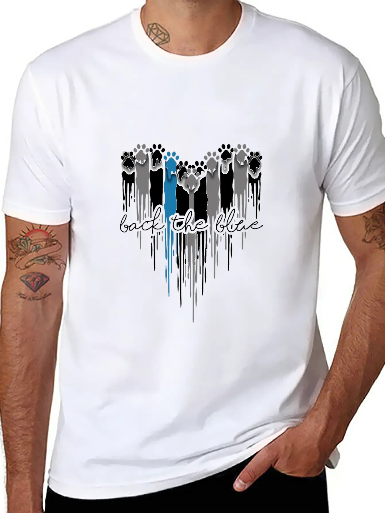 Heart Dog Paw Print Back The Blue Unisex Casual T-Shirt – Clean Design For Daily Comfort