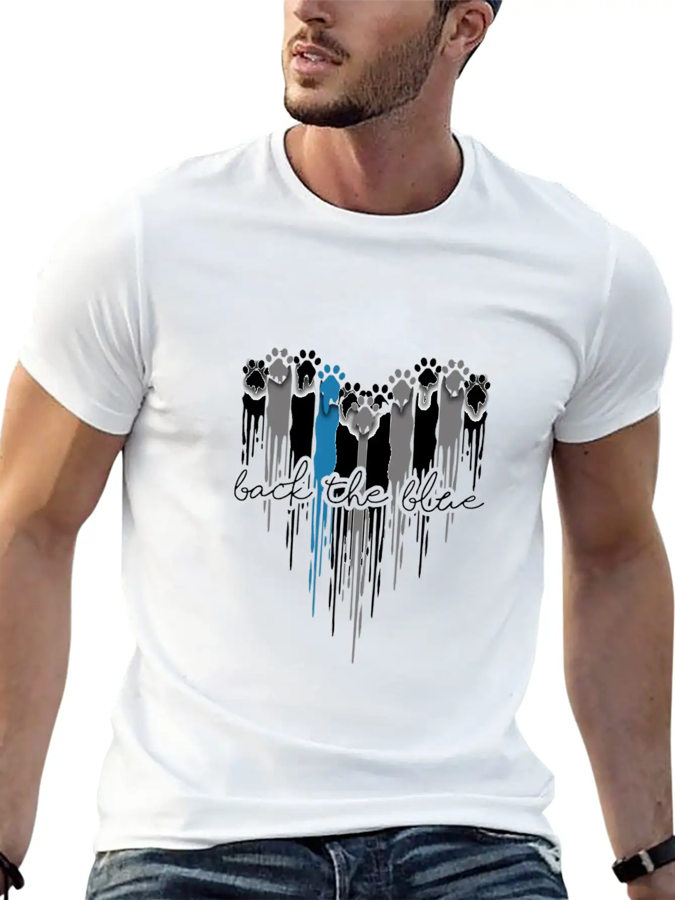 Heart Dog Paw Print Back The Blue Unisex Casual T-Shirt – Clean Design For Daily Comfort
