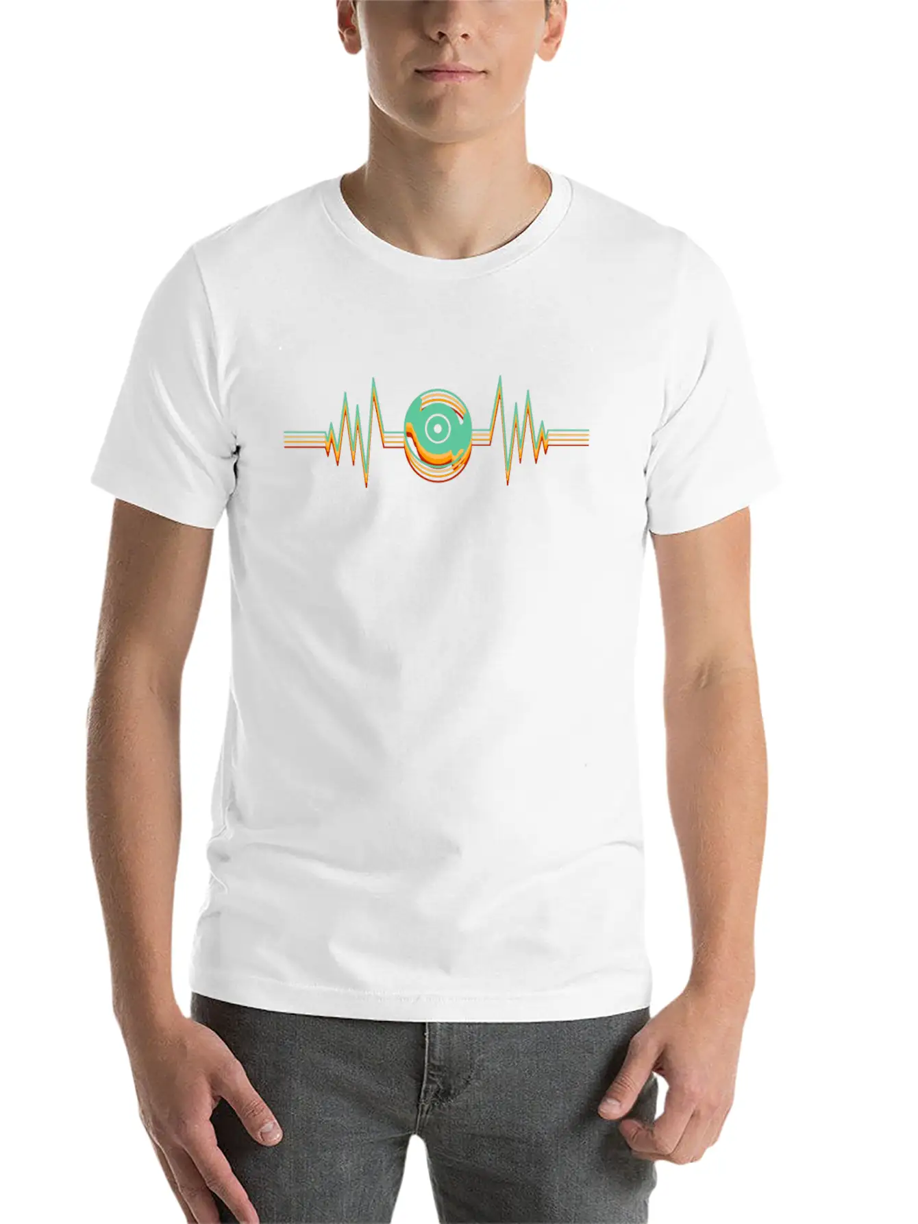 Heartbeat Disk Vinyl Music Nightclub EDM Party Unisex Casual T-Shirt – Clean Design For Daily Comfort