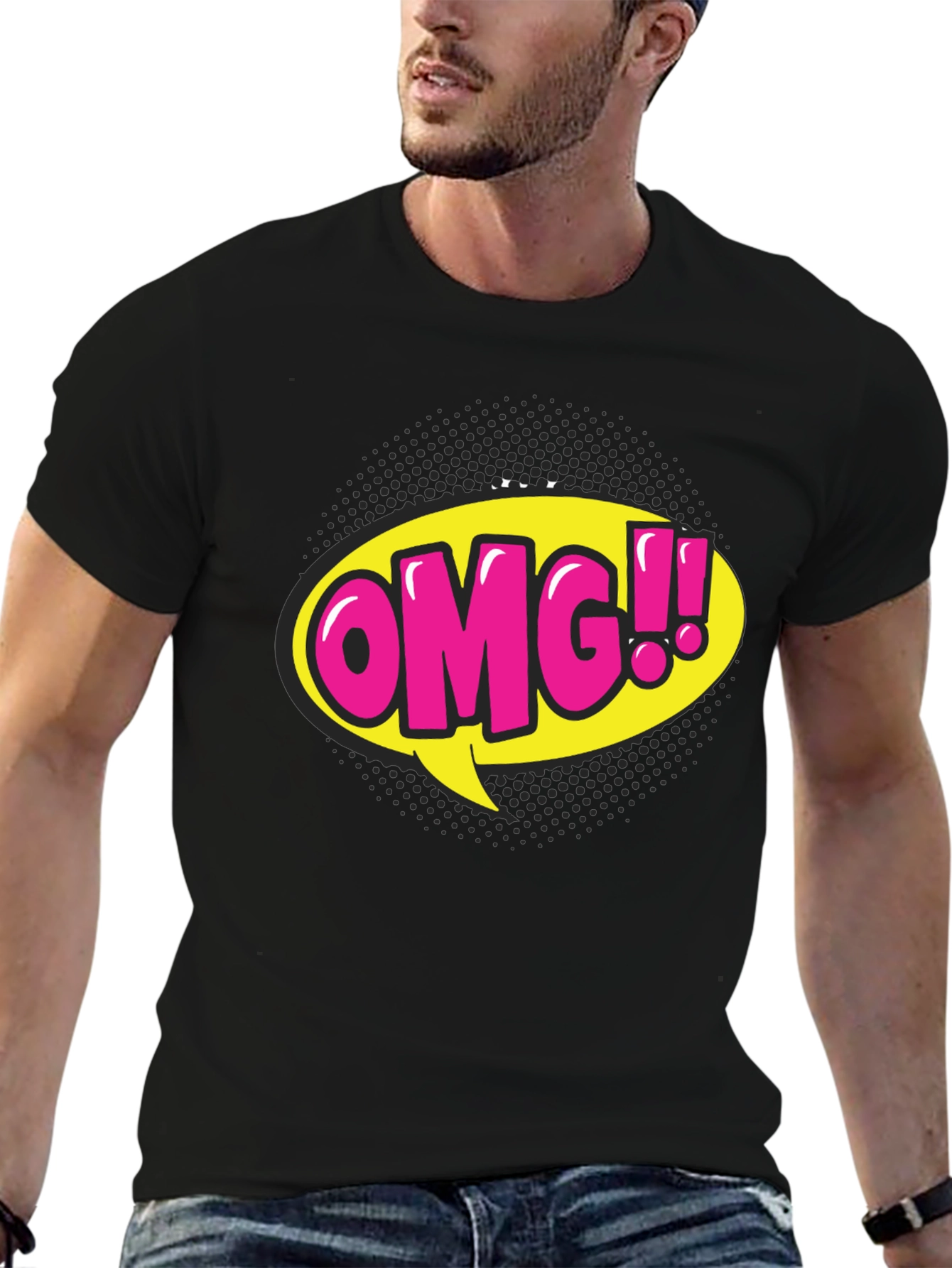 OMG Comic Graphic Print Black Tee
