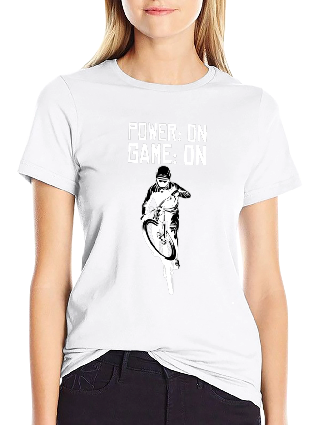 Power On Game On Mountain Biker Black T-Shirt