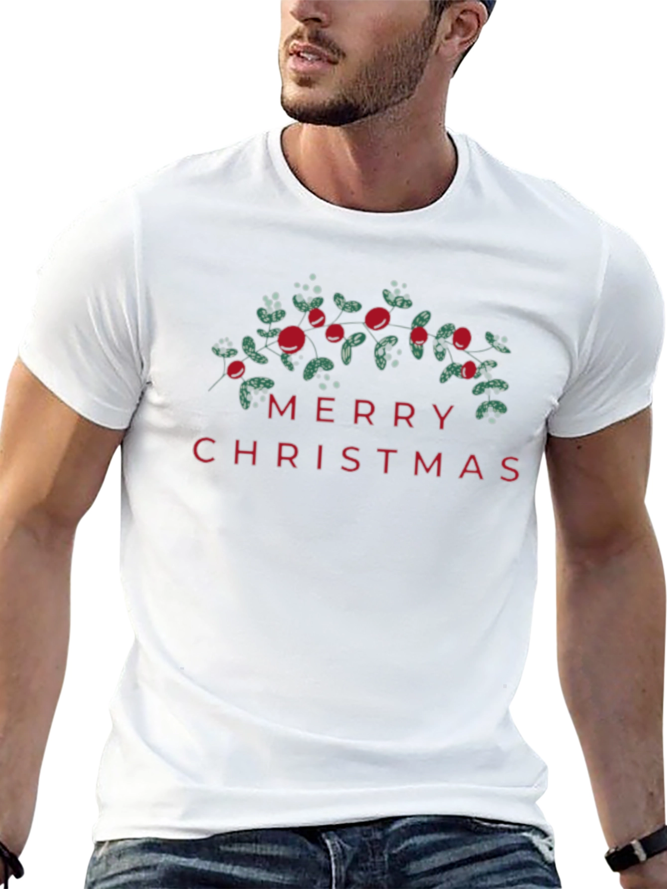 Festive Merry Christmas Graphic Tee - Black